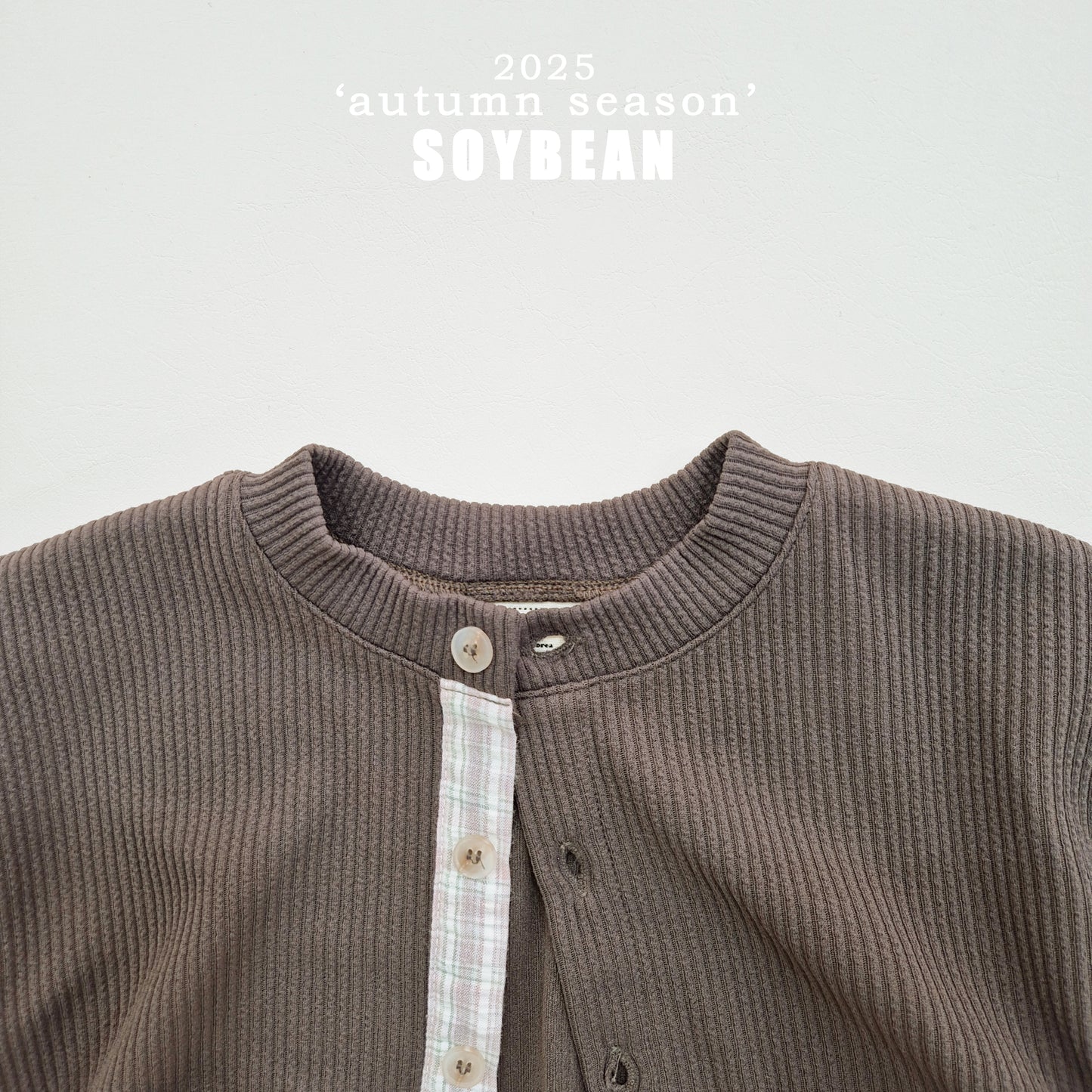 (Pre-order) Soybean Kids - Check Accent Ribbed Cardigan 체크단작가디건 (2 Colors)