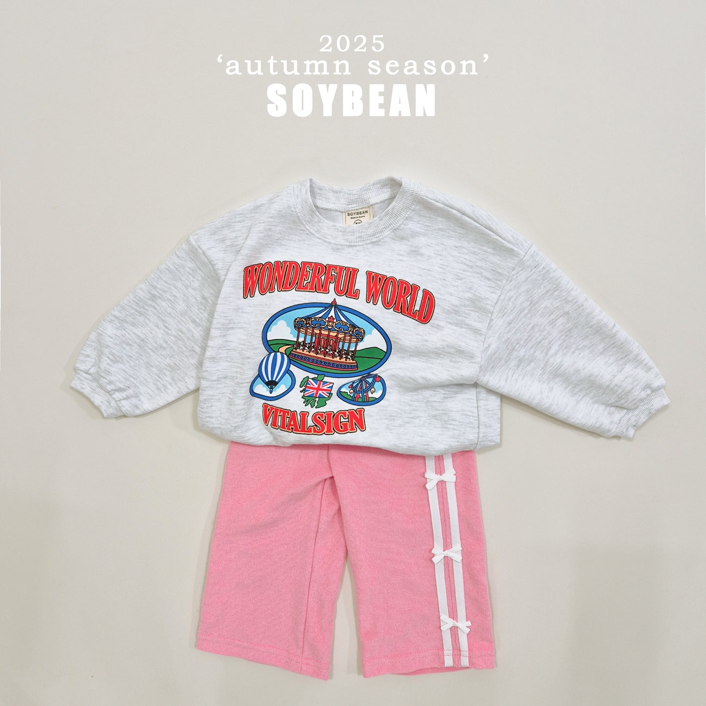 (Pre-order) Soybean Kids - Ribbon Terry Line Pants 리본테리라인팬츠 (2 Colors)
