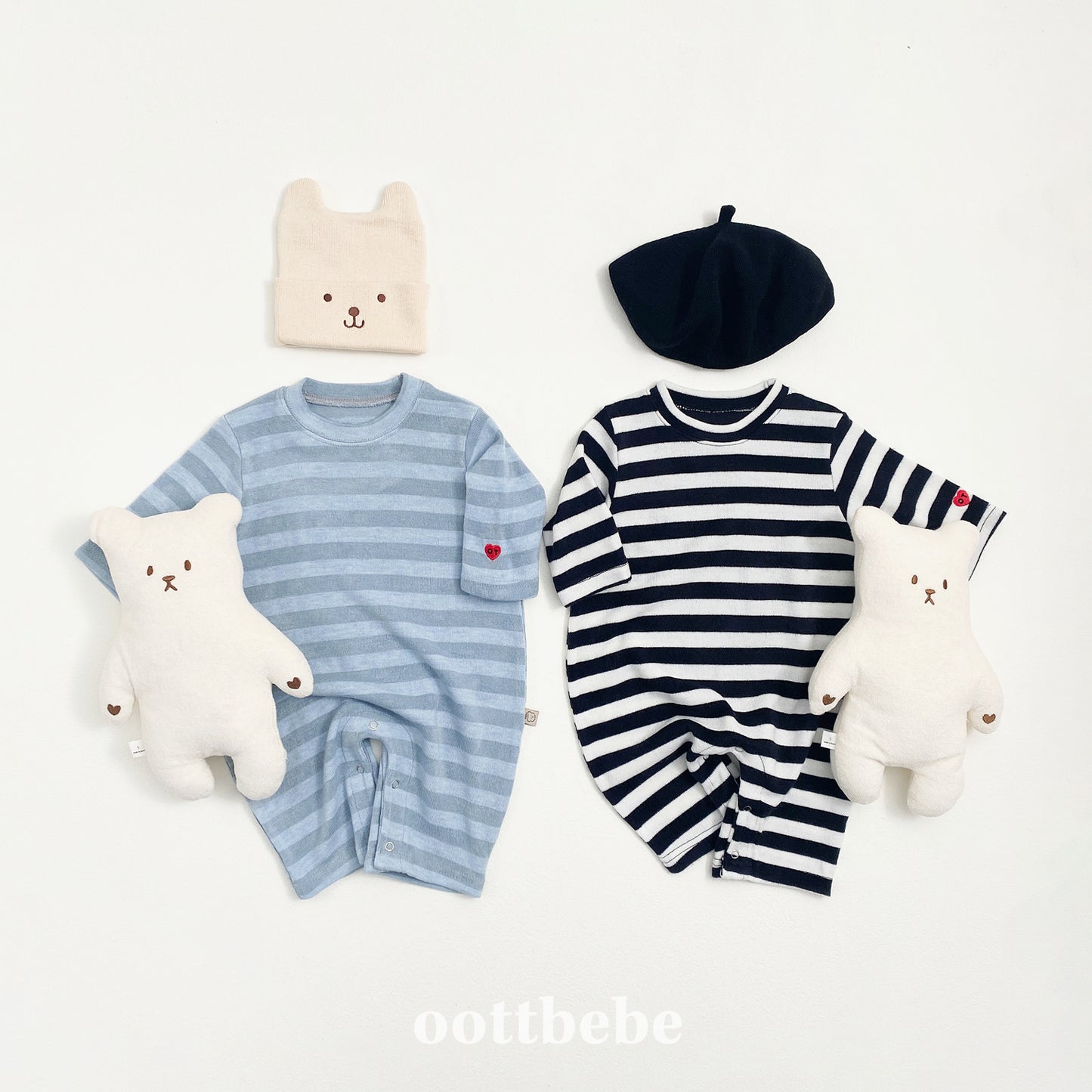 (Pre-order) OOTTBEBE - Mix Stripe Knit Suit 믹스단가라슈트 (2 Colors)