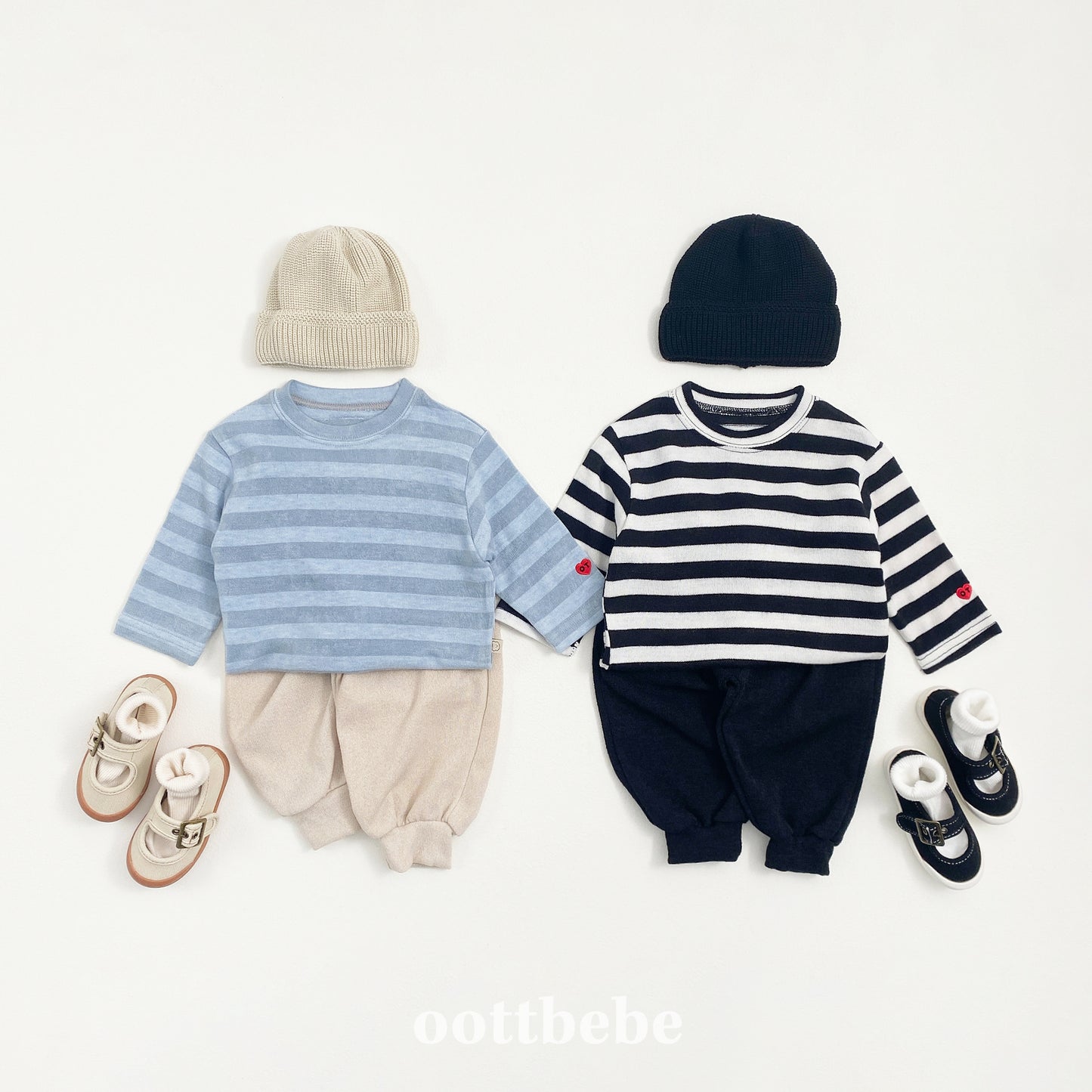 (Pre-order) OOTTBEBE - Mix Stripe Knit Tee 믹스단가라티(니트) (2 Colors)