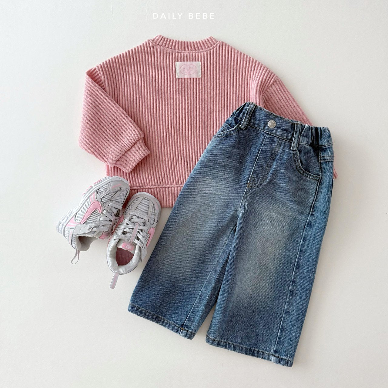 (Pre-order) Daily Bebe - Kids’ Ribbed Knit Sweatshirt 골지니트 맨투맨 (3 Colors)