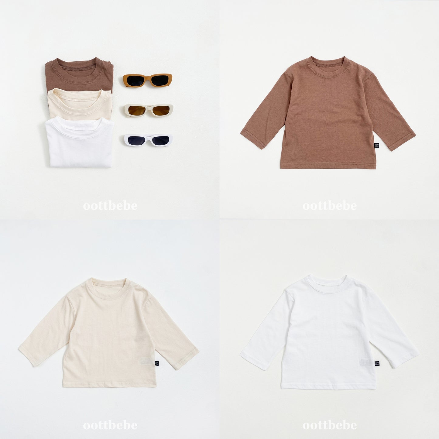 (Pre-order) OOTTBEBE - Plain Tee 3-Piece Set (Cotton Modal) 심플티셔츠 1+1+1(3종세트) (2 Colors)