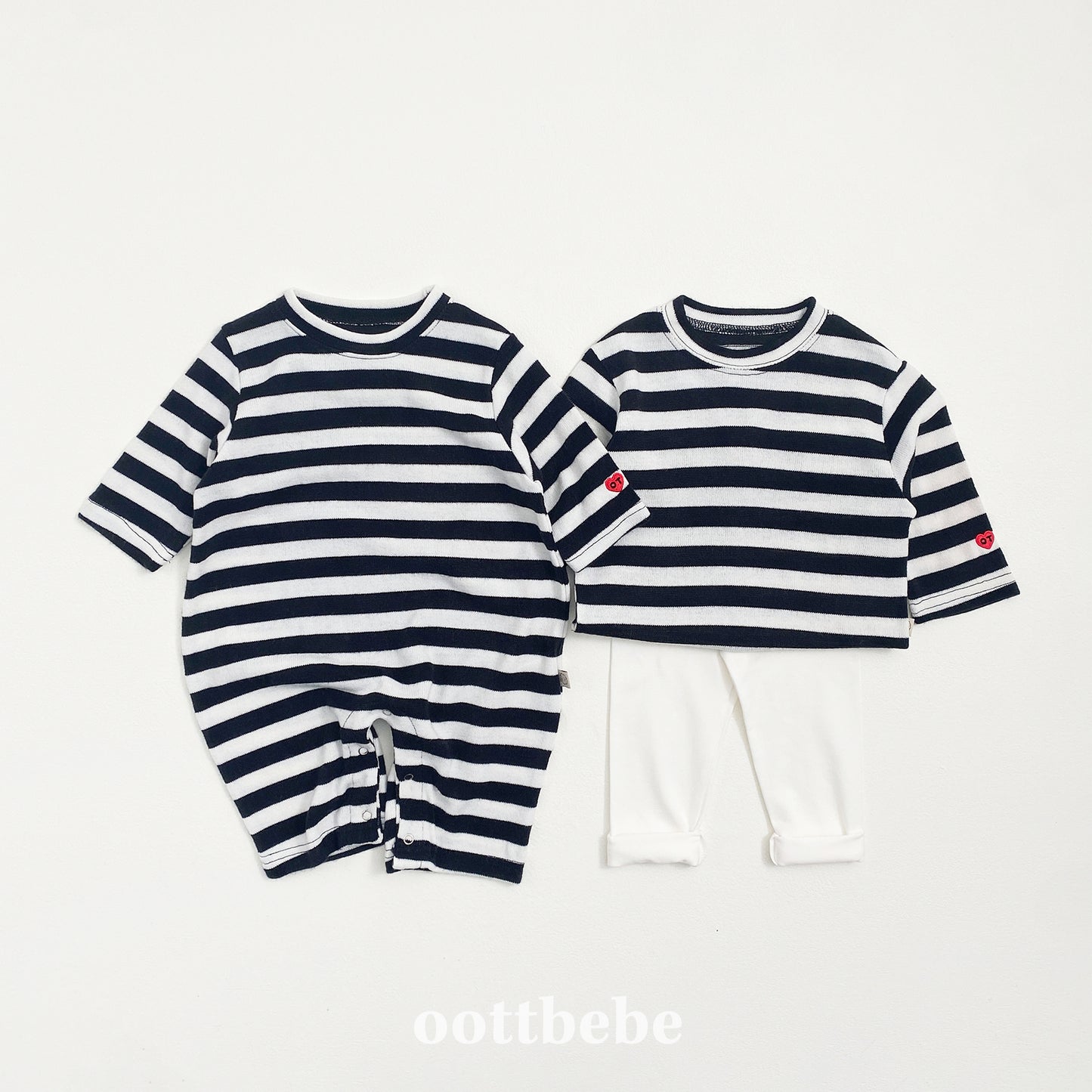 (Pre-order) OOTTBEBE - Mix Stripe Knit Tee 믹스단가라티(니트) (2 Colors)