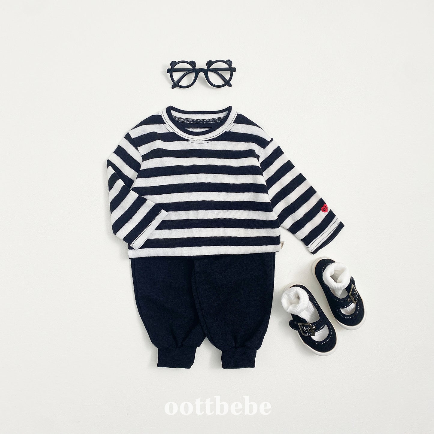 (Pre-order) OOTTBEBE - Mix Stripe Knit Tee 믹스단가라티(니트) (2 Colors)