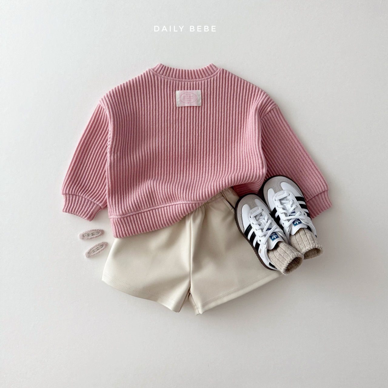 (Pre-order) Daily Bebe - Kids’ Ribbed Knit Sweatshirt 골지니트 맨투맨 (3 Colors)