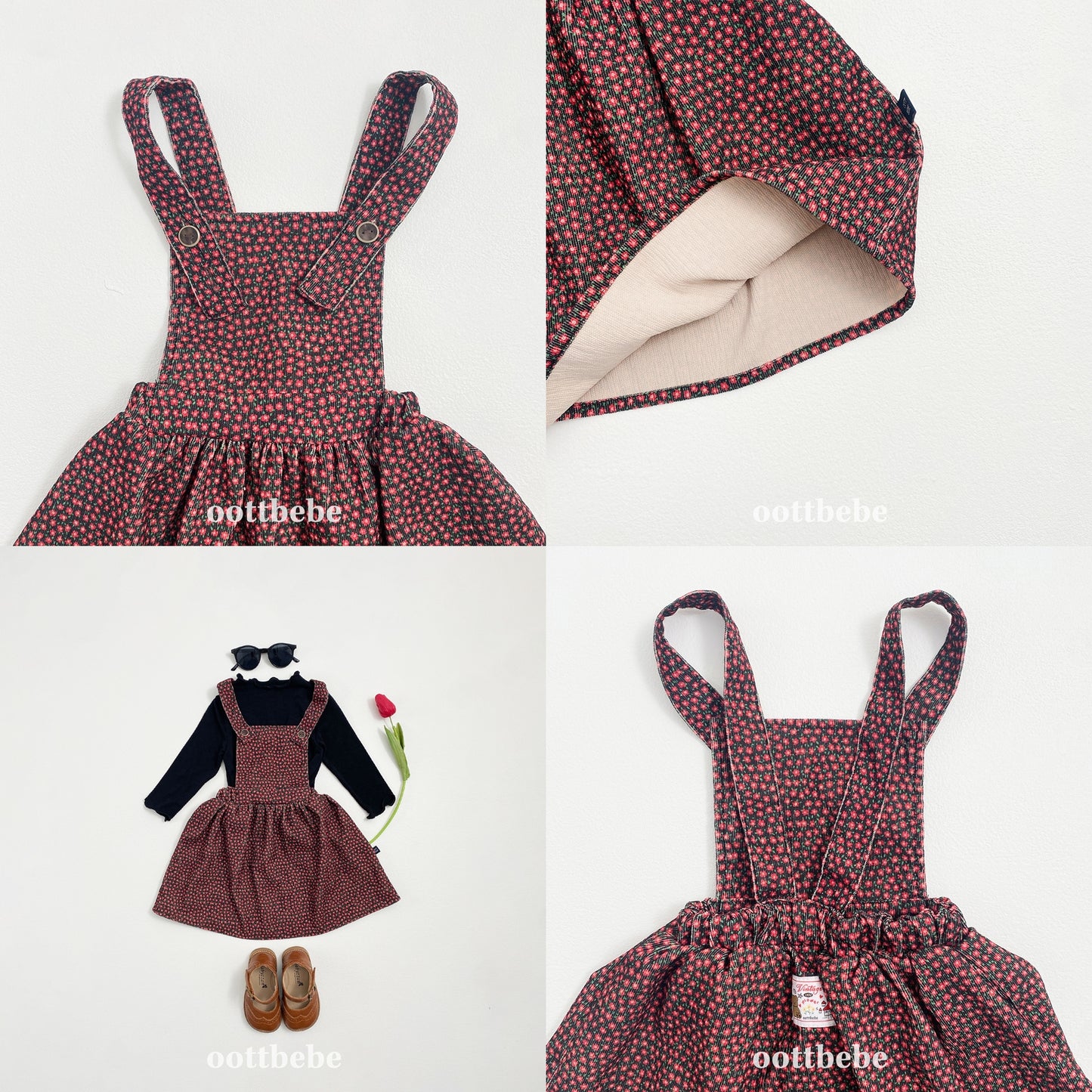 (Pre-order) OOTTBEBE - Bloom Suspender Dress 블룸멜빵원피스 (2 Colors)
