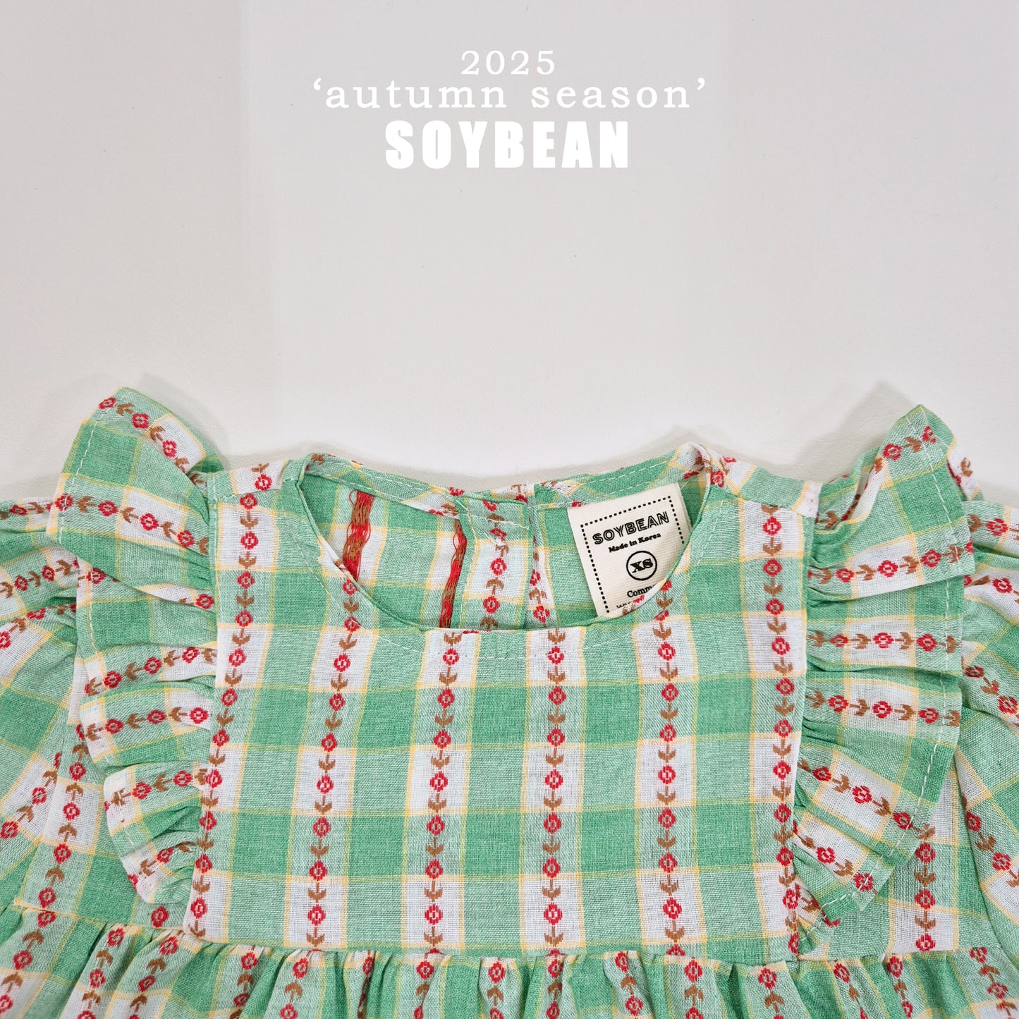 (Pre-order) Soybean Kids - Check Flower Embroidery Dress 체크플라워원피스 (2 Colors)
