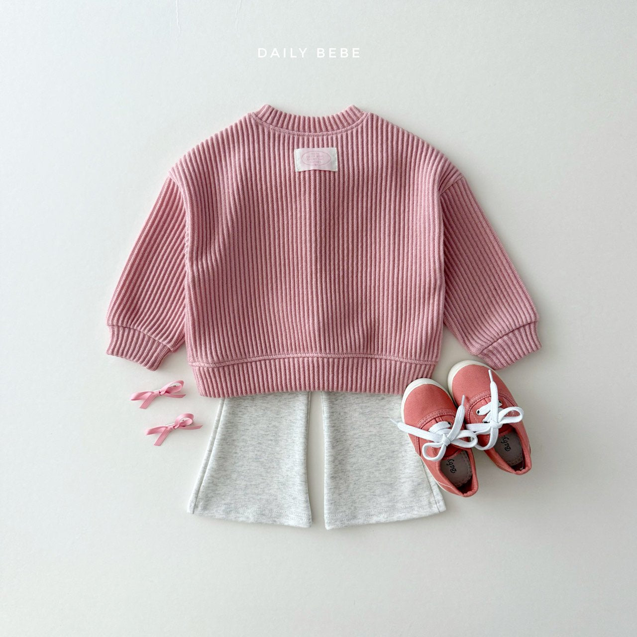 (Pre-order) Daily Bebe - Kids’ Ribbed Knit Sweatshirt 골지니트 맨투맨 (3 Colors)
