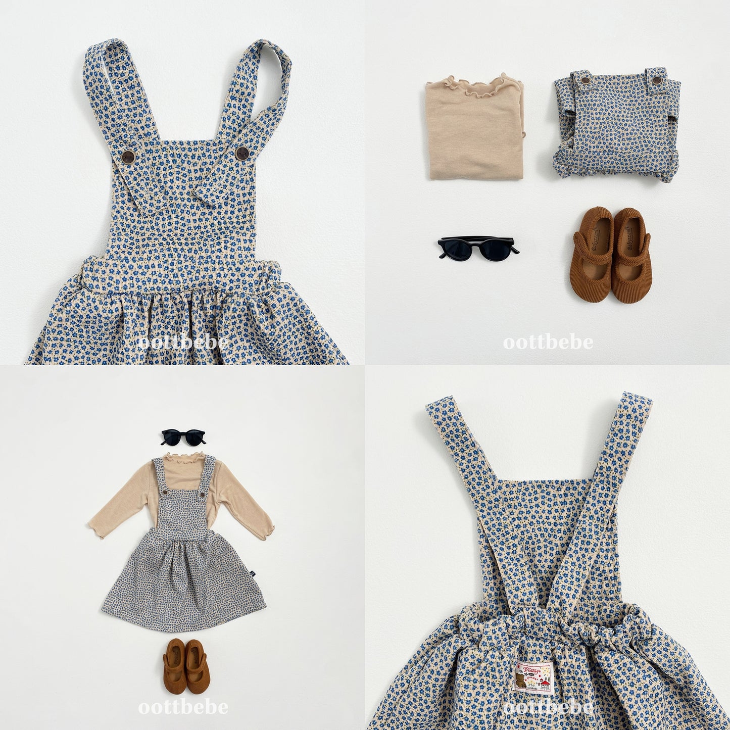 (Pre-order) OOTTBEBE - Bloom Suspender Dress 블룸멜빵원피스 (2 Colors)