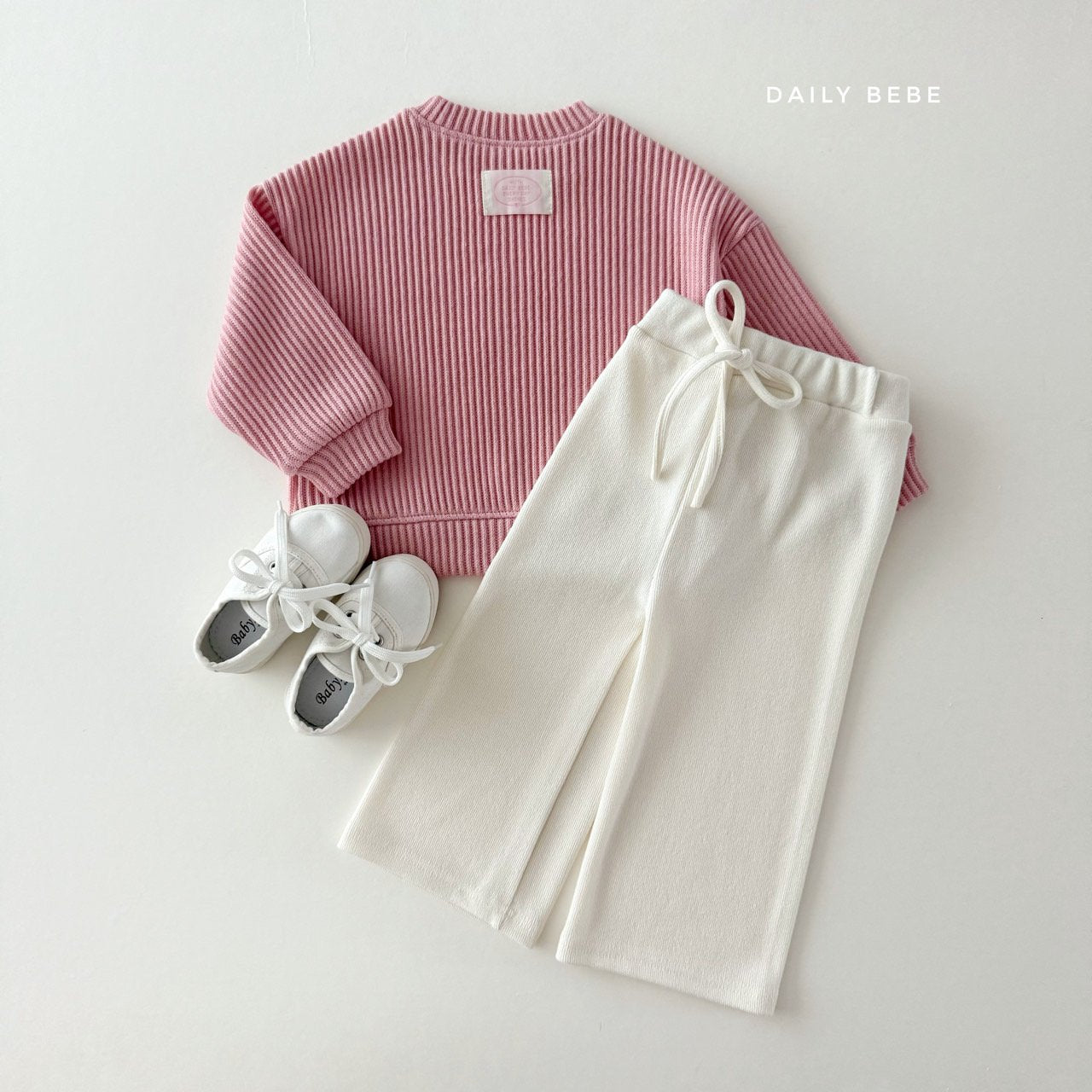 (Pre-order) Daily Bebe - Kids’ Ribbed Knit Sweatshirt 골지니트 맨투맨 (3 Colors)