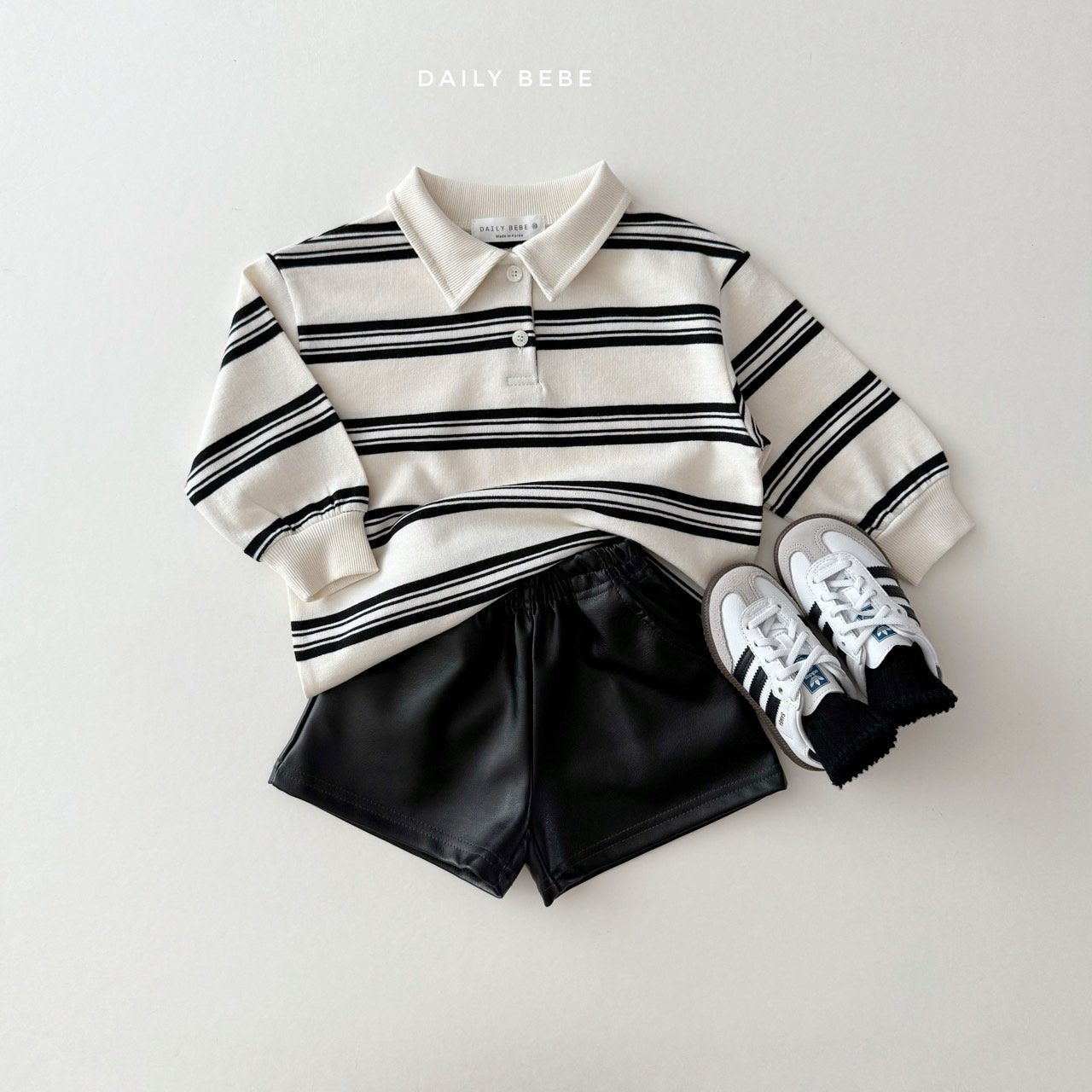 (Pre-order) Daily Bebe - Kids' Collar Stripe Tee 카라 단가라티 (2 Colors)