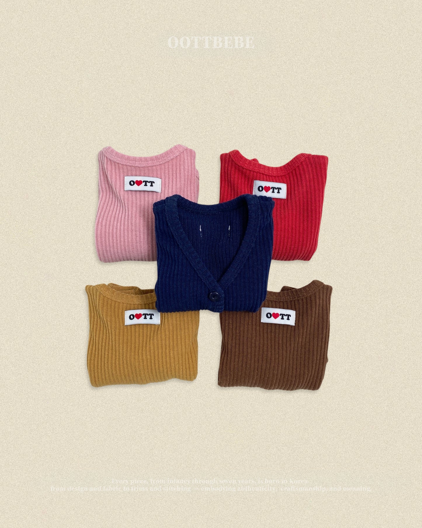 (Pre-order) OOTTBEBE Fall - Haribo Ribbed Cardigan - 하리보골지가디건 (5 Colors)