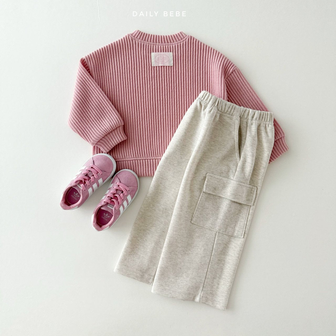 (Pre-order) Daily Bebe - Kids’ Ribbed Knit Sweatshirt 골지니트 맨투맨 (3 Colors)