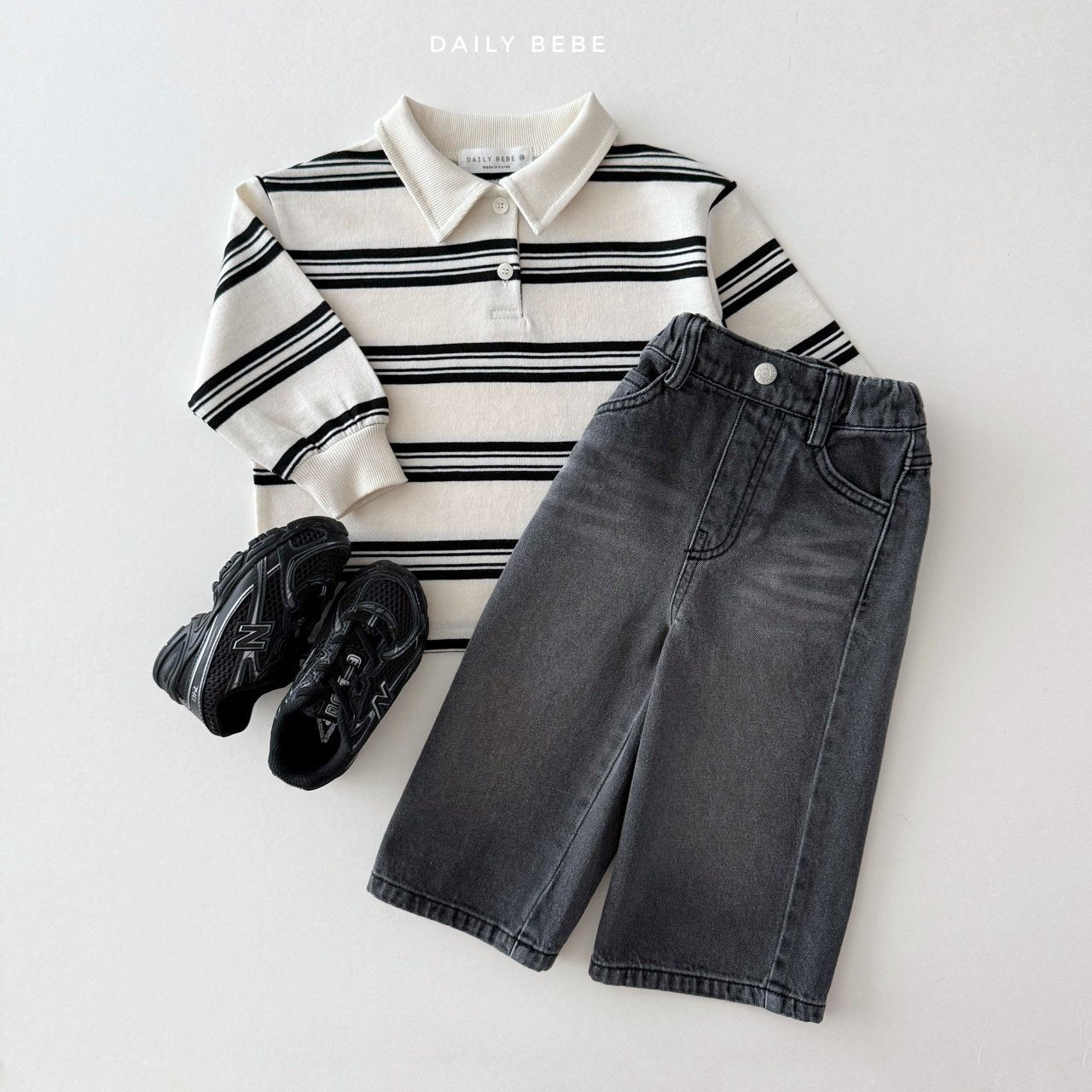 (Pre-order) Daily Bebe - Kids' Washed Wide Denim Pants 워싱 와이드 데님 팬츠 (2 Colors)