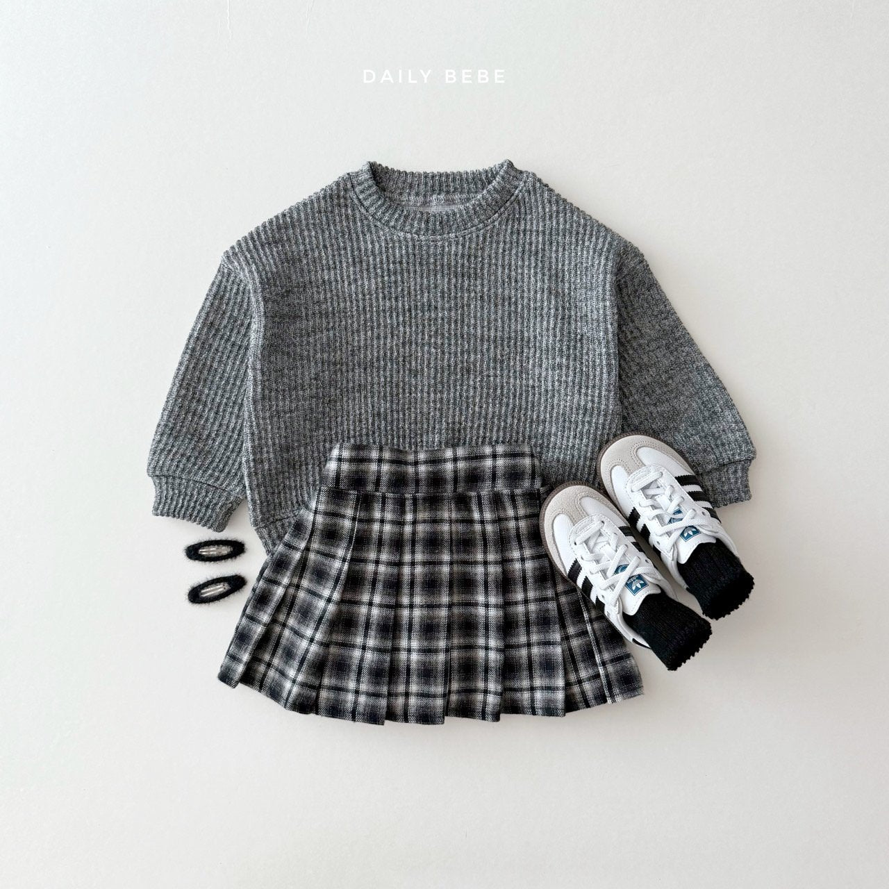 (Pre-order) Daily Bebe - Kids’ Ribbed Knit Sweatshirt 골지니트 맨투맨 (3 Colors)