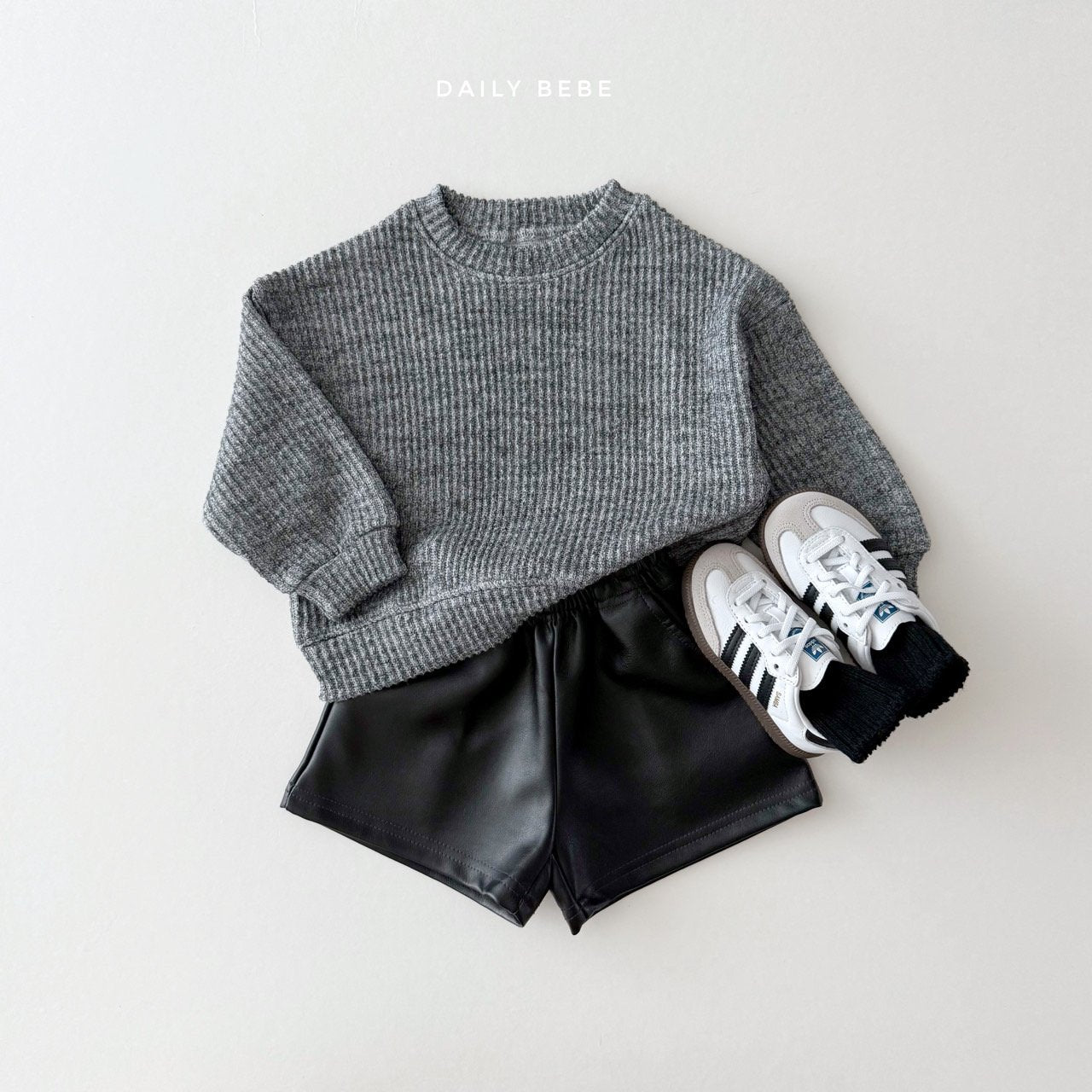 (Pre-order) Daily Bebe - Kids’ Ribbed Knit Sweatshirt 골지니트 맨투맨 (3 Colors)