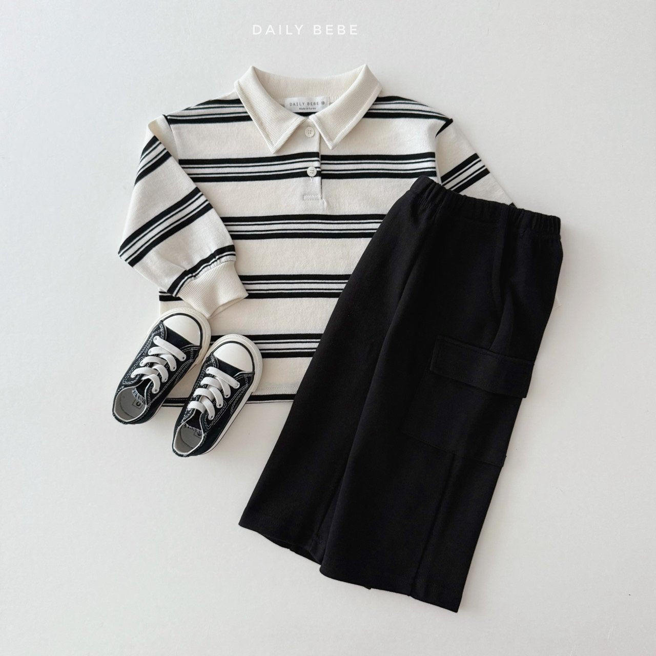 (Pre-order) Daily Bebe - Kids' Collar Stripe Tee 카라 단가라티 (2 Colors)