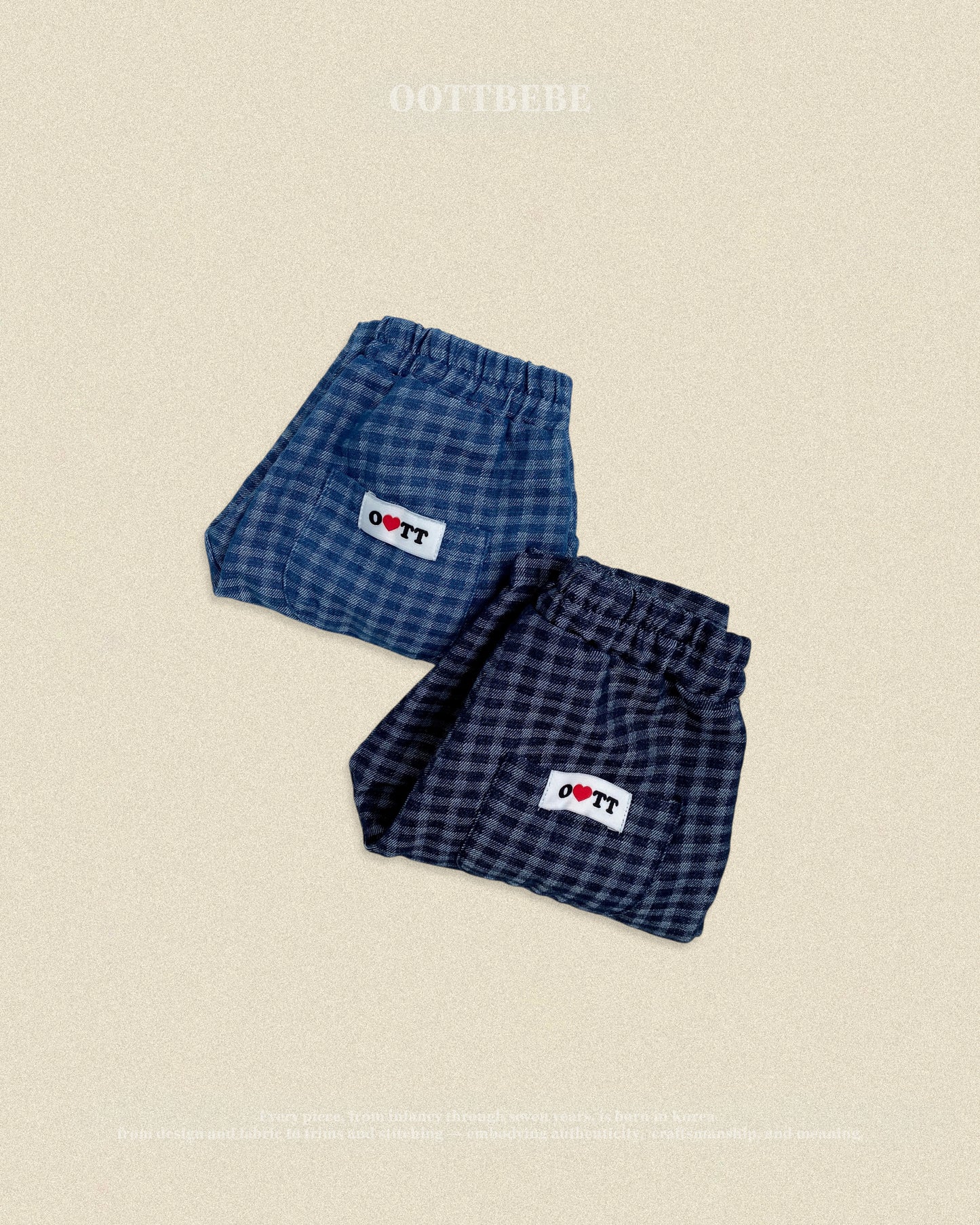 (Pre-order) OOTTBEBE Fall - Denim Check Pants - 데님체크팬츠 (2 Colors)
