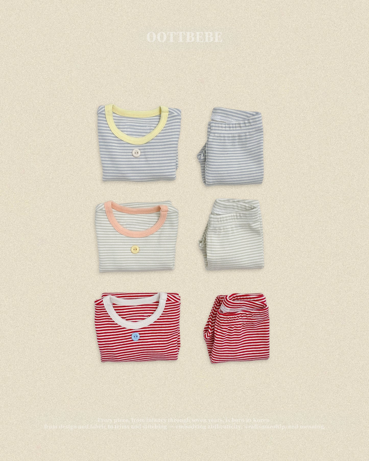 (Pre-order) OOTTBEBE Fall - Sweet Stripe Pajama Set 바닐라라떼실내복 (3 Colors)