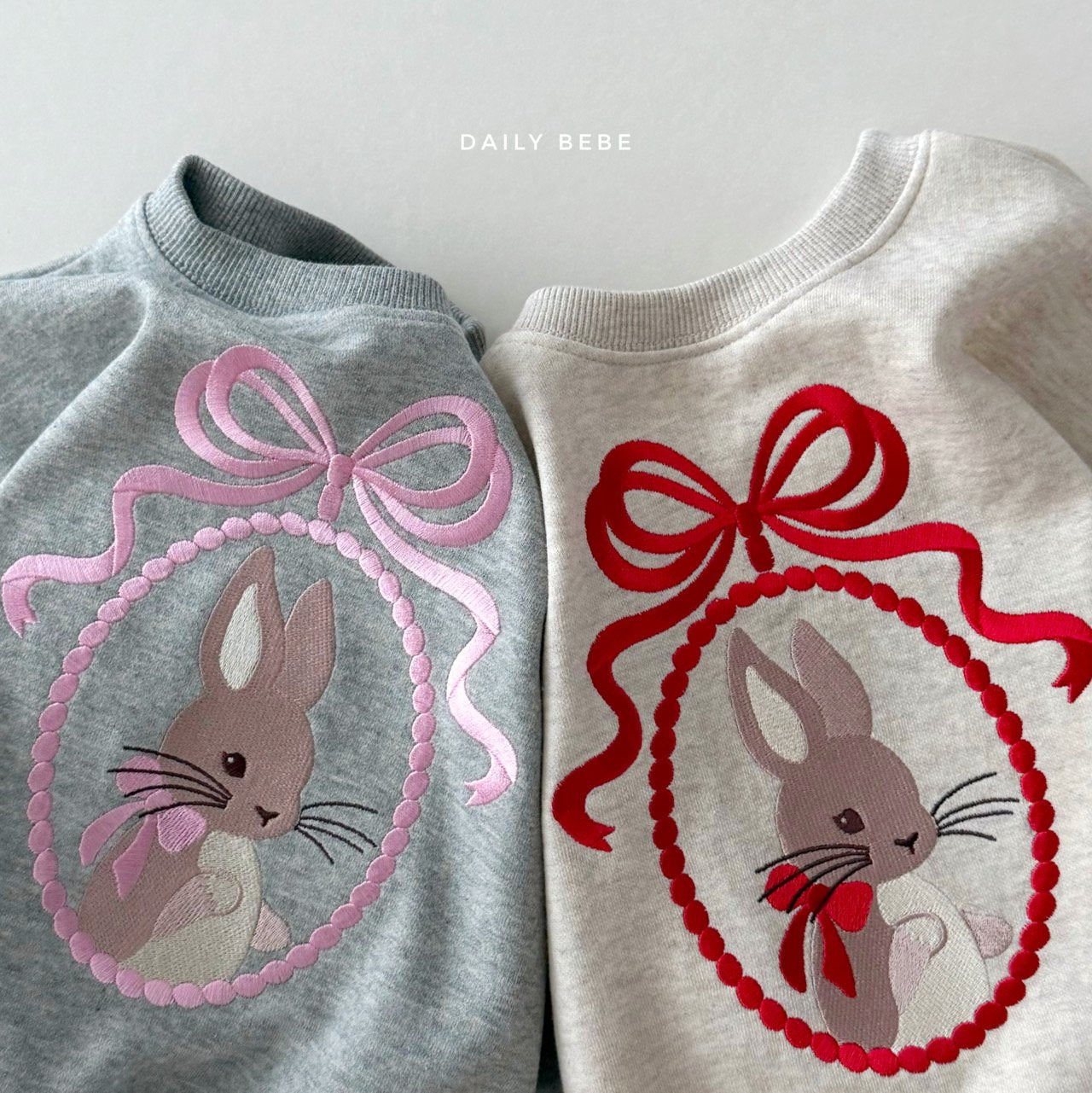 (Pre-order) Daily Bebe - Kids' Bunny Embroidery Sweatshirt 토끼 자수 맨투맨 (2 Colors)