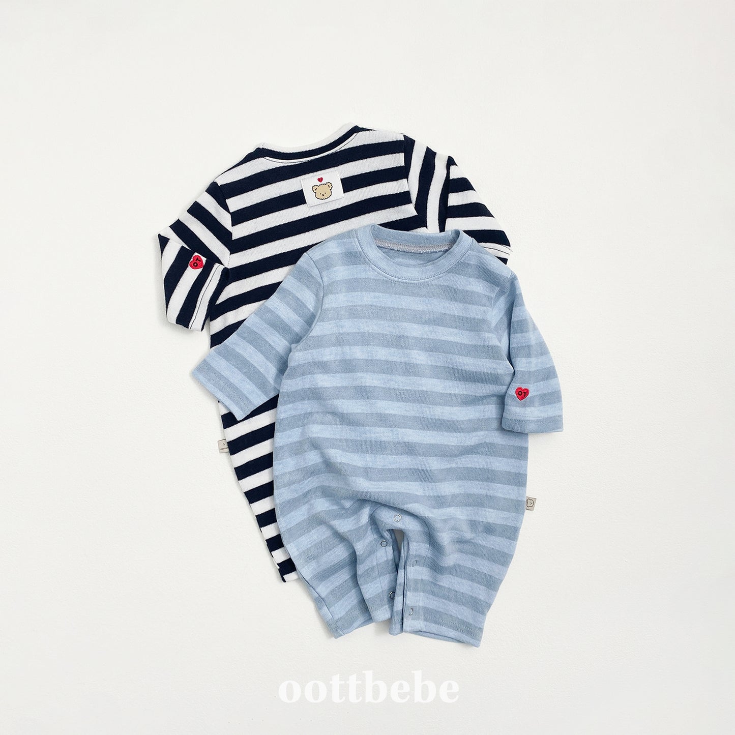 (Pre-order) OOTTBEBE - Mix Stripe Knit Suit 믹스단가라슈트 (2 Colors)