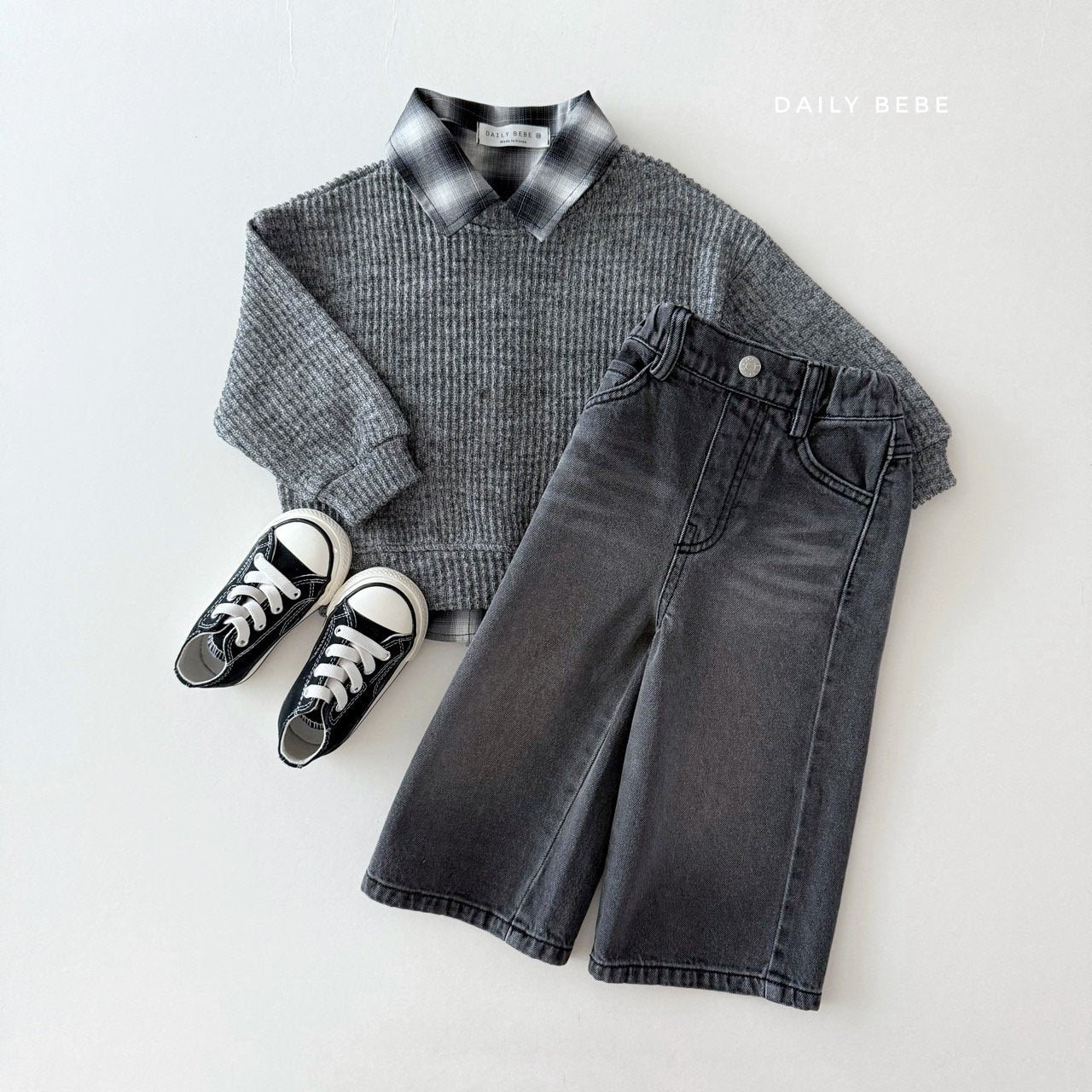 (Pre-order) Daily Bebe - Kids’ Ribbed Knit Sweatshirt 골지니트 맨투맨 (3 Colors)