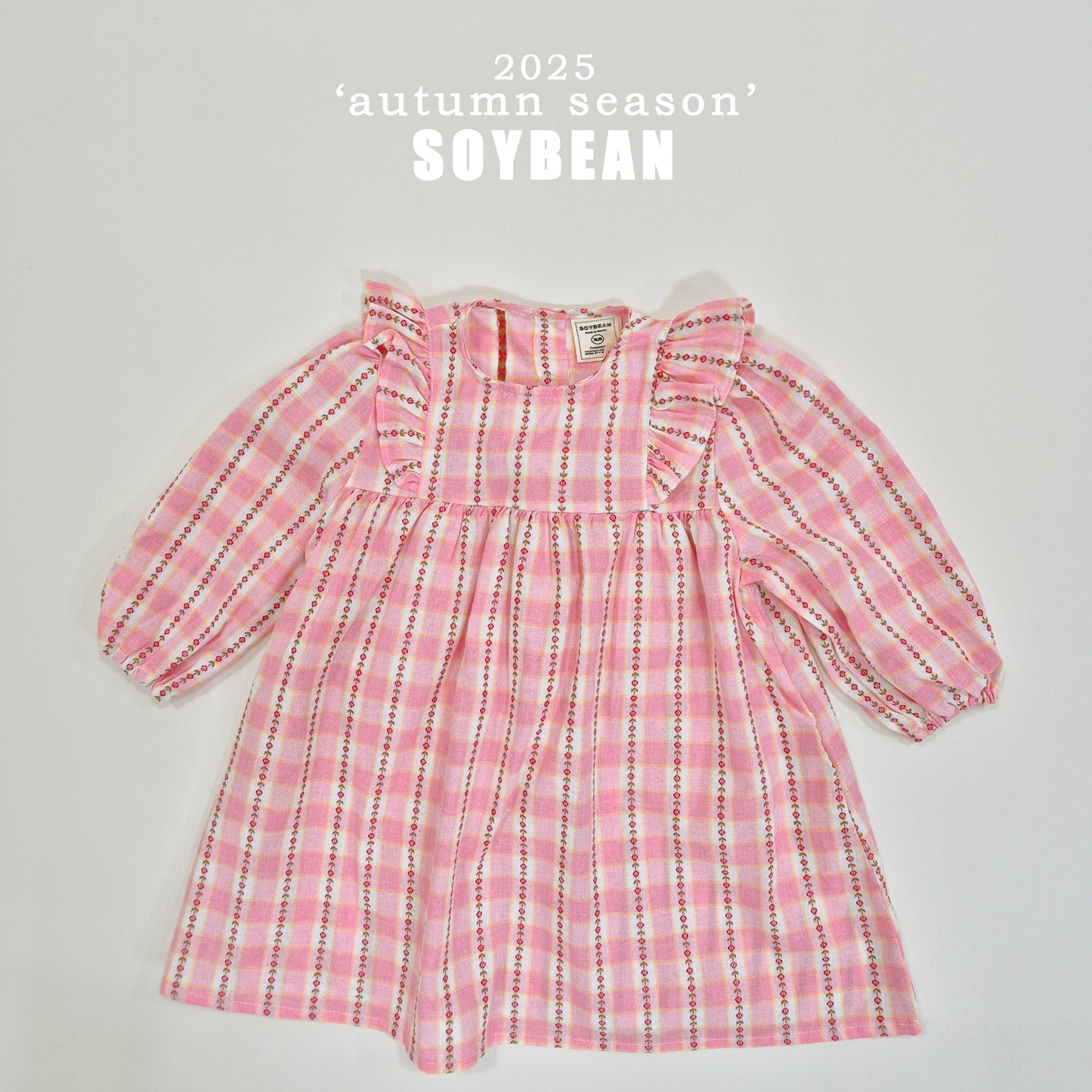(Pre-order) Soybean Kids - Check Flower Embroidery Dress 체크플라워원피스 (2 Colors)