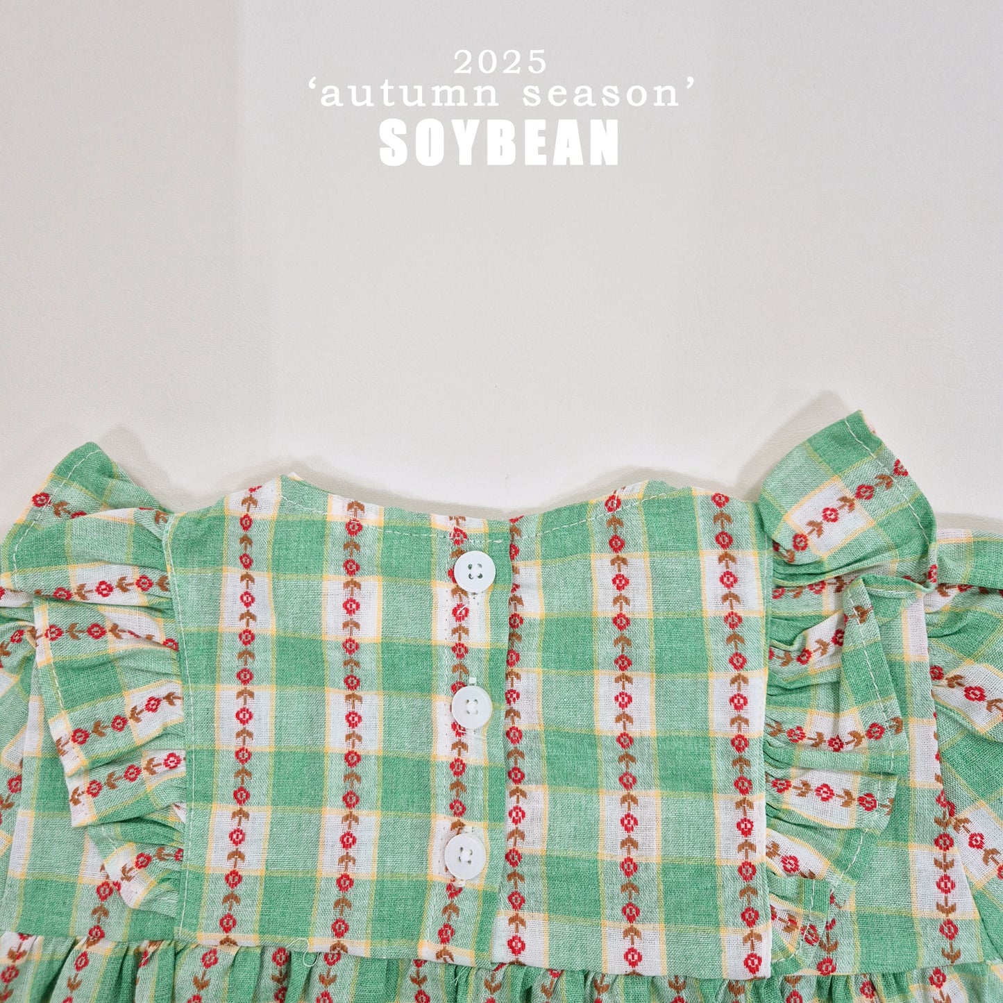 (Pre-order) Soybean Kids - Check Flower Embroidery Dress 체크플라워원피스 (2 Colors)