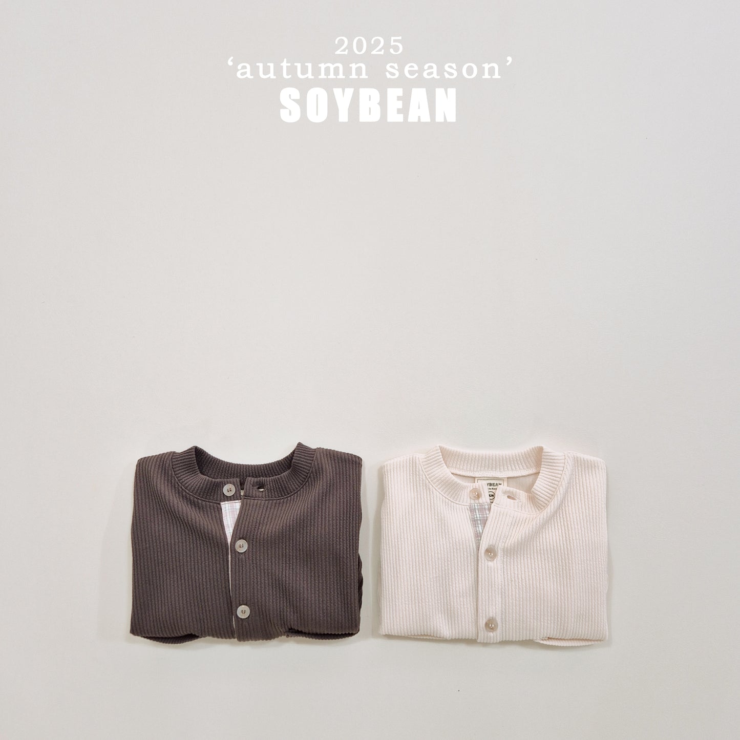 (Pre-order) Soybean Kids - Check Accent Ribbed Cardigan 체크단작가디건 (2 Colors)