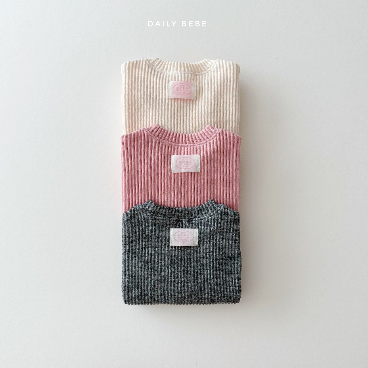 (Pre-order) Daily Bebe - Kids’ Ribbed Knit Sweatshirt 골지니트 맨투맨 (3 Colors)