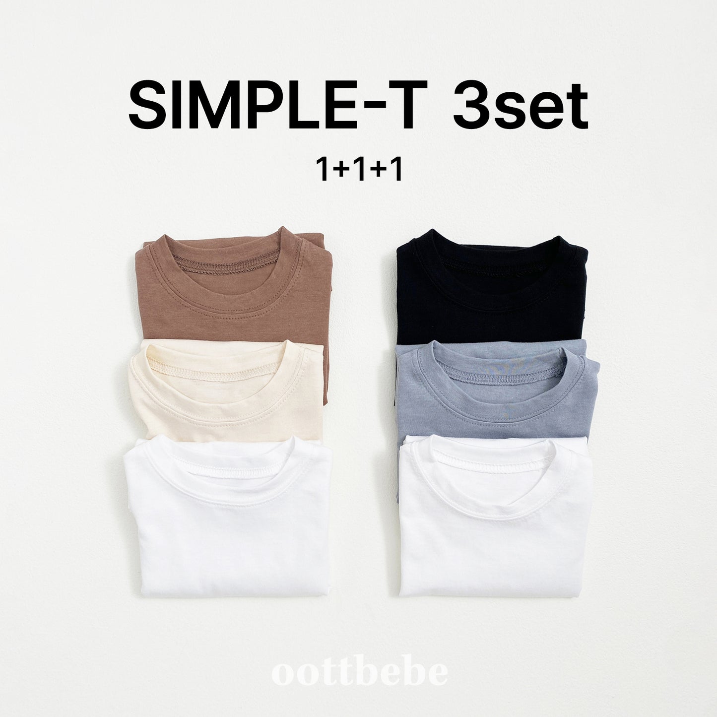 (Pre-order) OOTTBEBE - Plain Tee 3-Piece Set (Cotton Modal) 심플티셔츠 1+1+1(3종세트) (2 Colors)