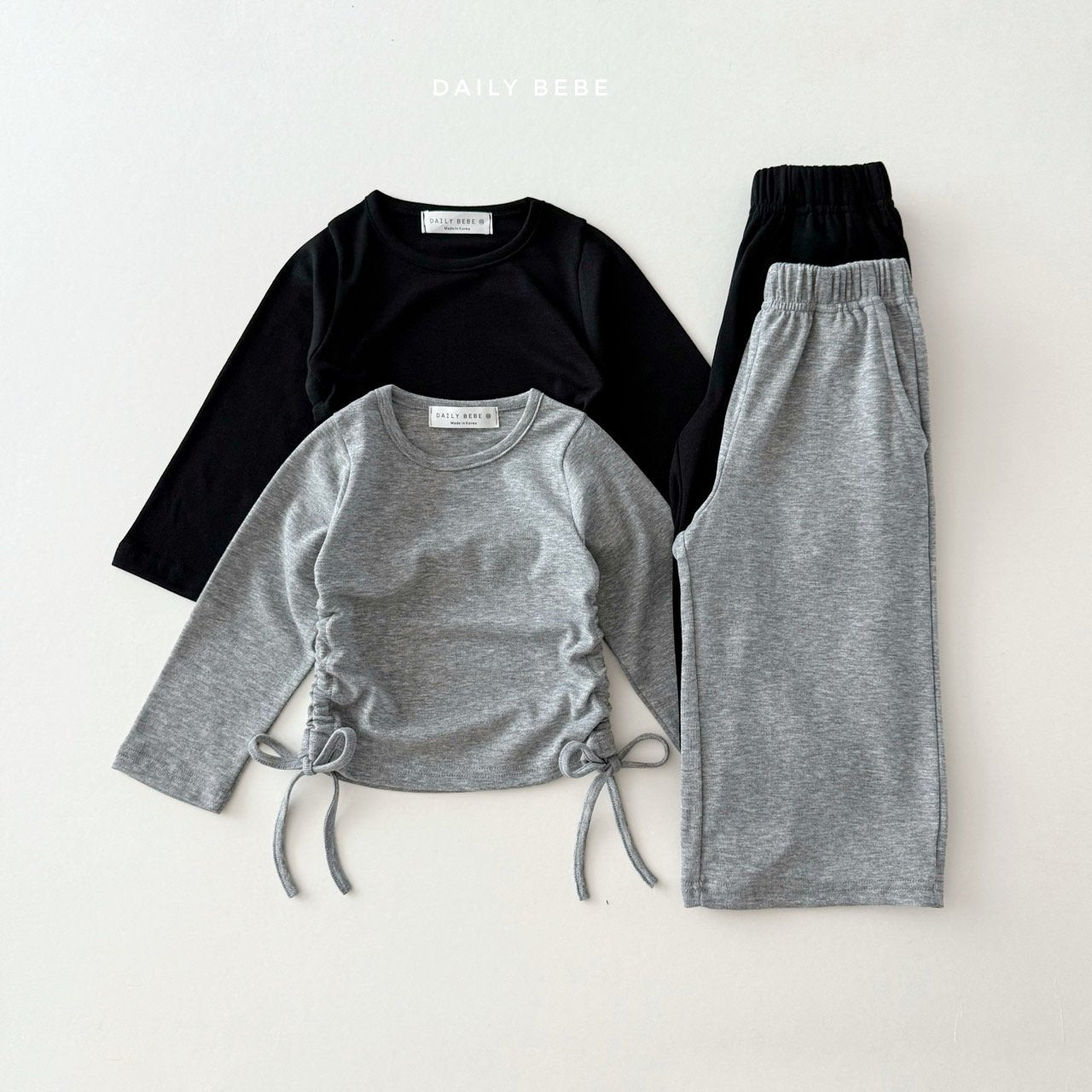 (Pre-order) Daily Bebe - Kids’ Side Shirring Top & Bottom Set 옆셔링세트 (2 Colors)