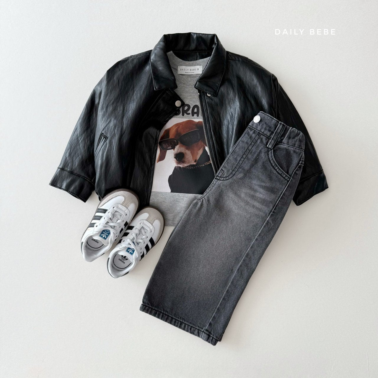(Pre-order) Daily Bebe - Kids' Washed Wide Denim Pants 워싱 와이드 데님 팬츠 (2 Colors)