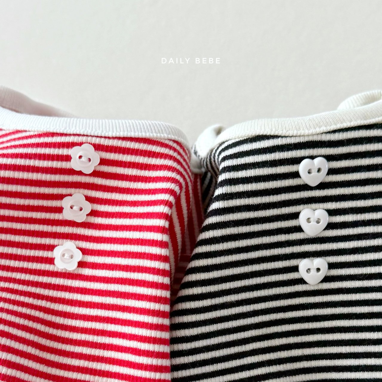 (Pre-order) Daily Bebe - Kids' Button Stripe Tee 줄가라단추티 (2 Colors)