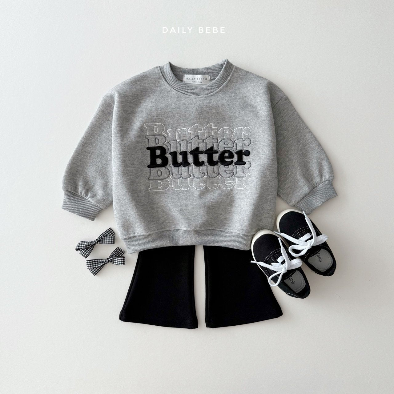 (Pre-order) Daily Bebe - Kids’ Butter Embroidered Sweatshirt 버터자수 맨투맨 (2 Colors)