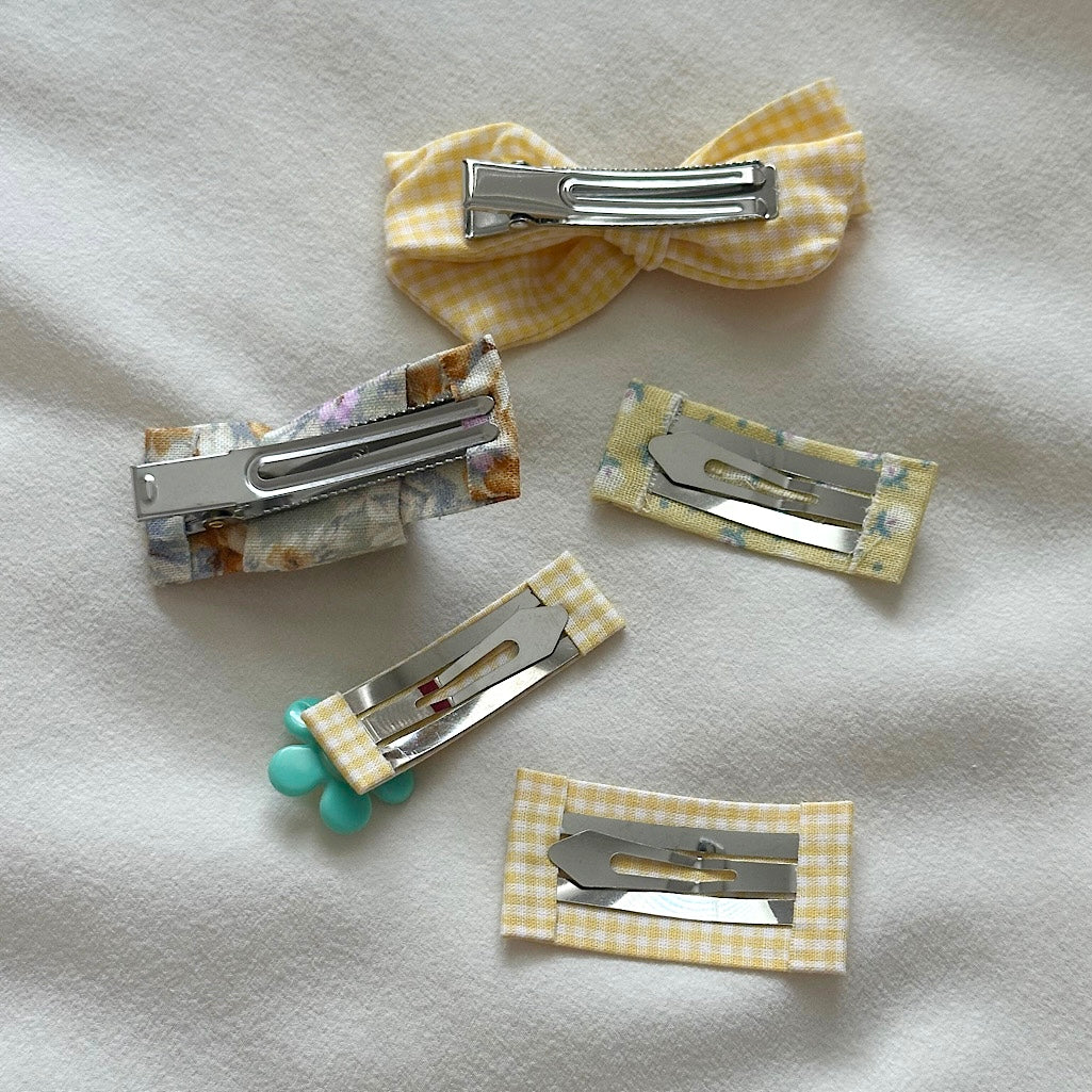 (Chenny Bong Bong) Kids’ Yellow Gingham Hair Clips 4-piece Set