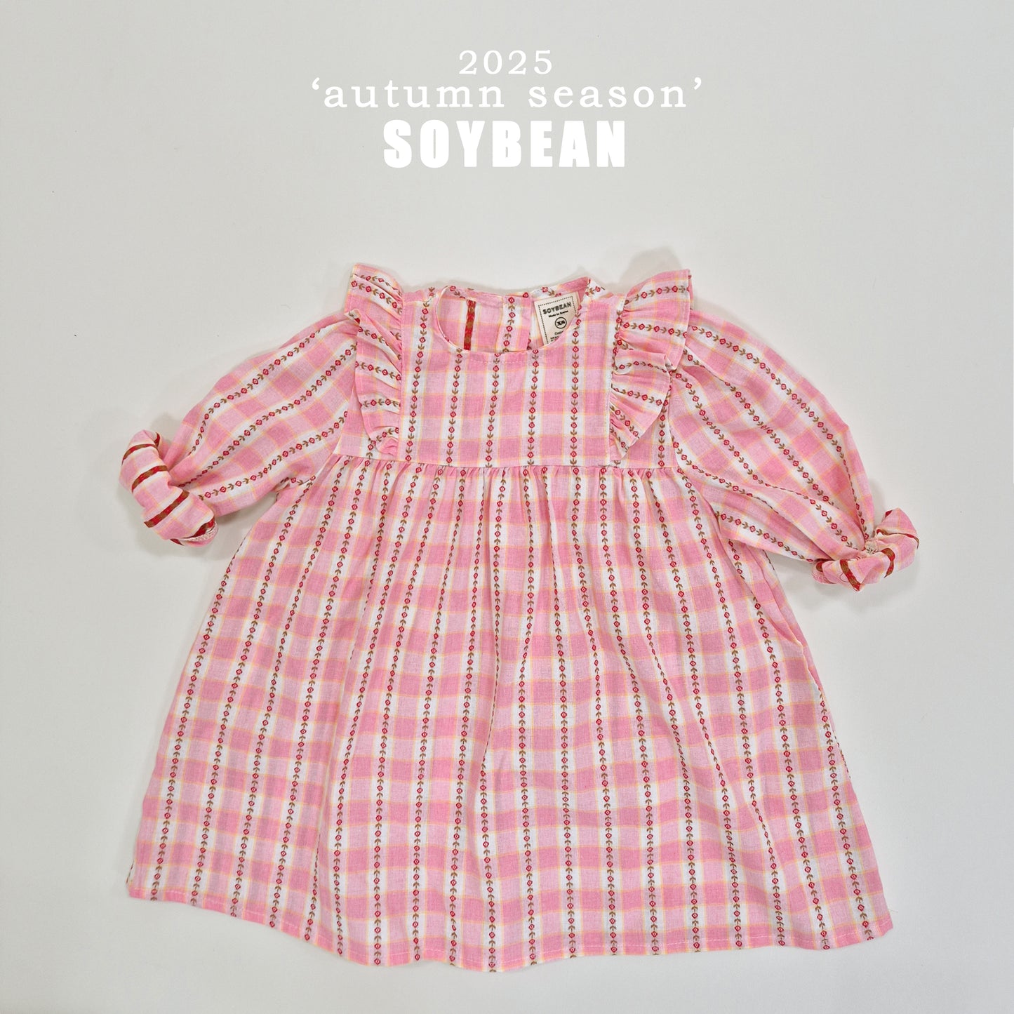 (Pre-order) Soybean Kids - Check Flower Embroidery Dress 체크플라워원피스 (2 Colors)