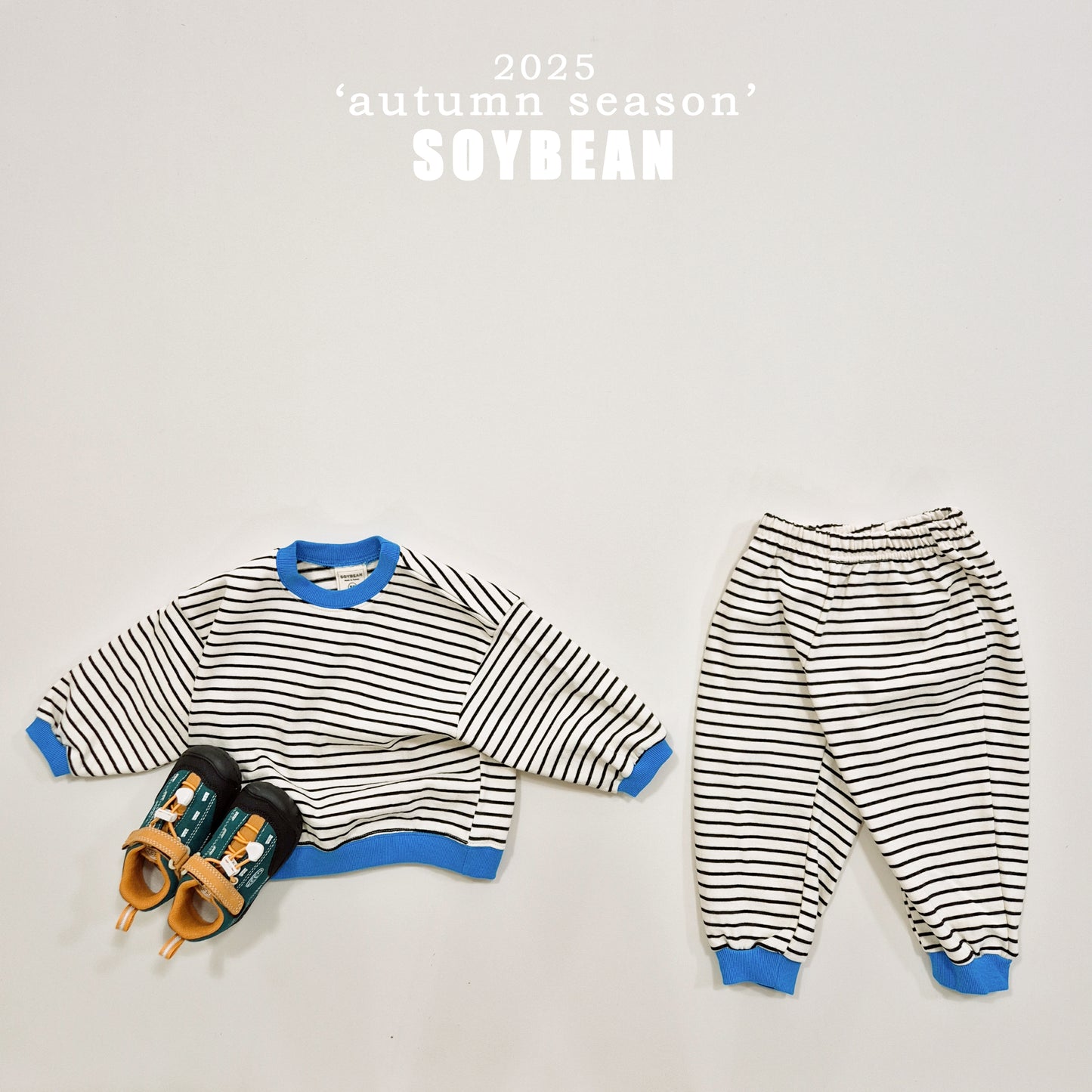 (Pre-order) Soybean Kids - Point Stripe Top & Bottom Set 포인트단가라상하복 (4 Colors)