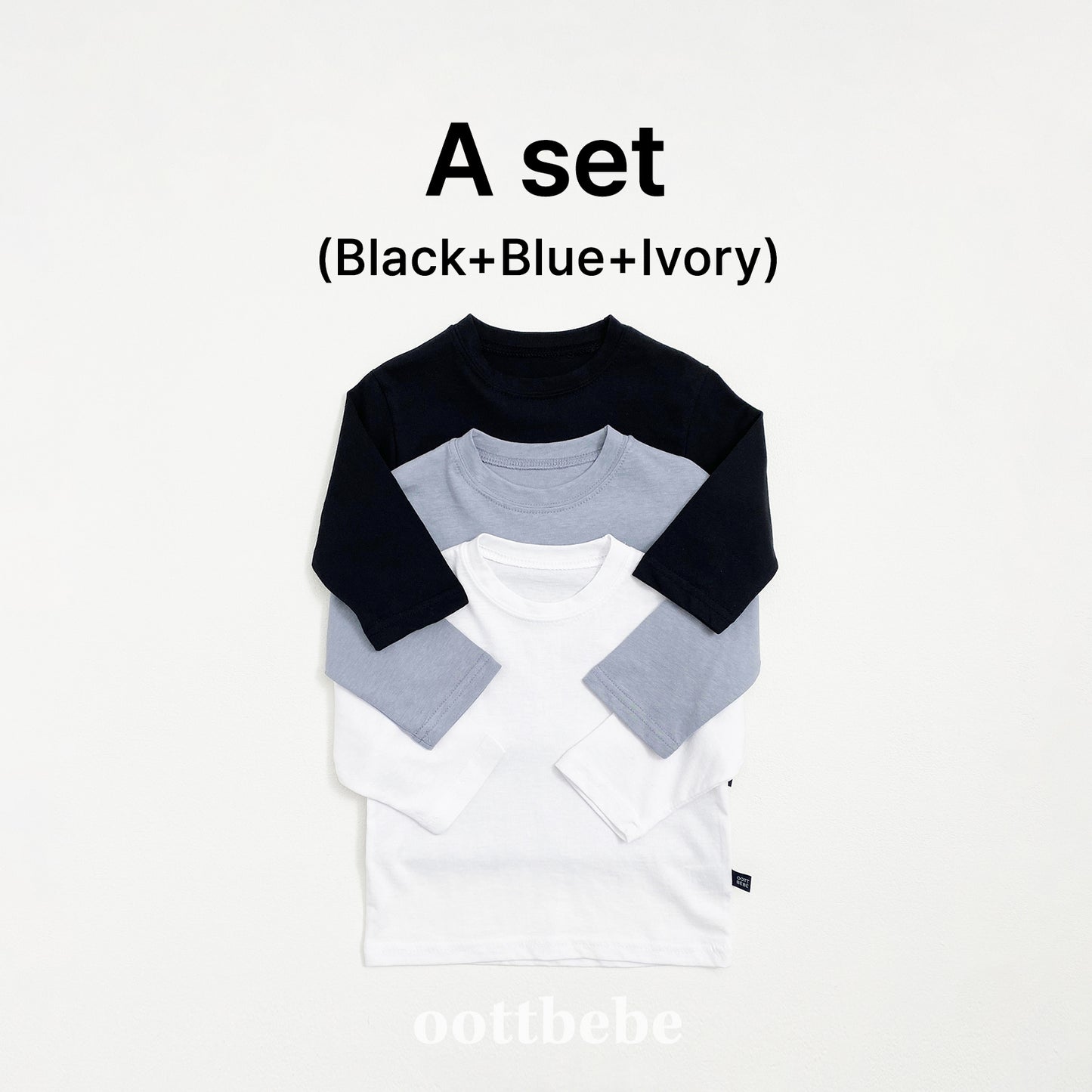 (Pre-order) OOTTBEBE - Plain Tee 3-Piece Set (Cotton Modal) 심플티셔츠 1+1+1(3종세트) (2 Colors)