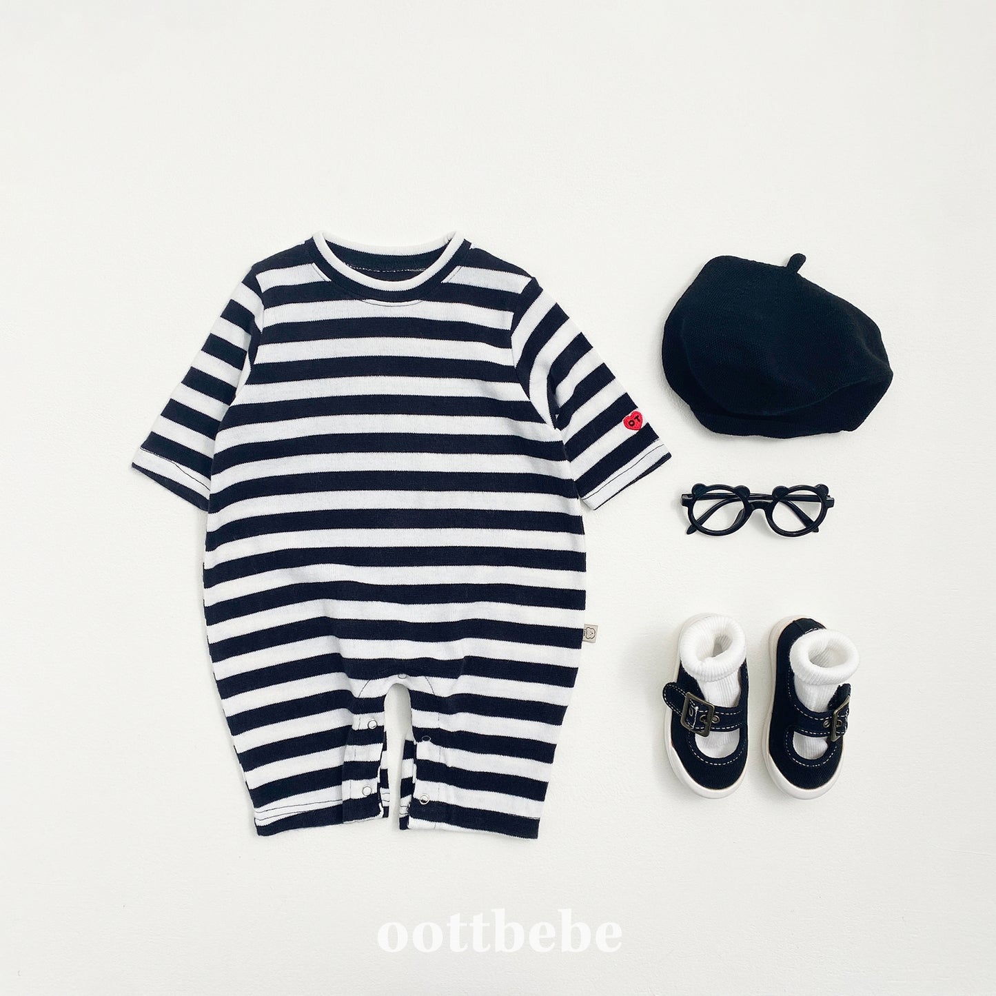 (Pre-order) OOTTBEBE - Mix Stripe Knit Suit 믹스단가라슈트 (2 Colors)