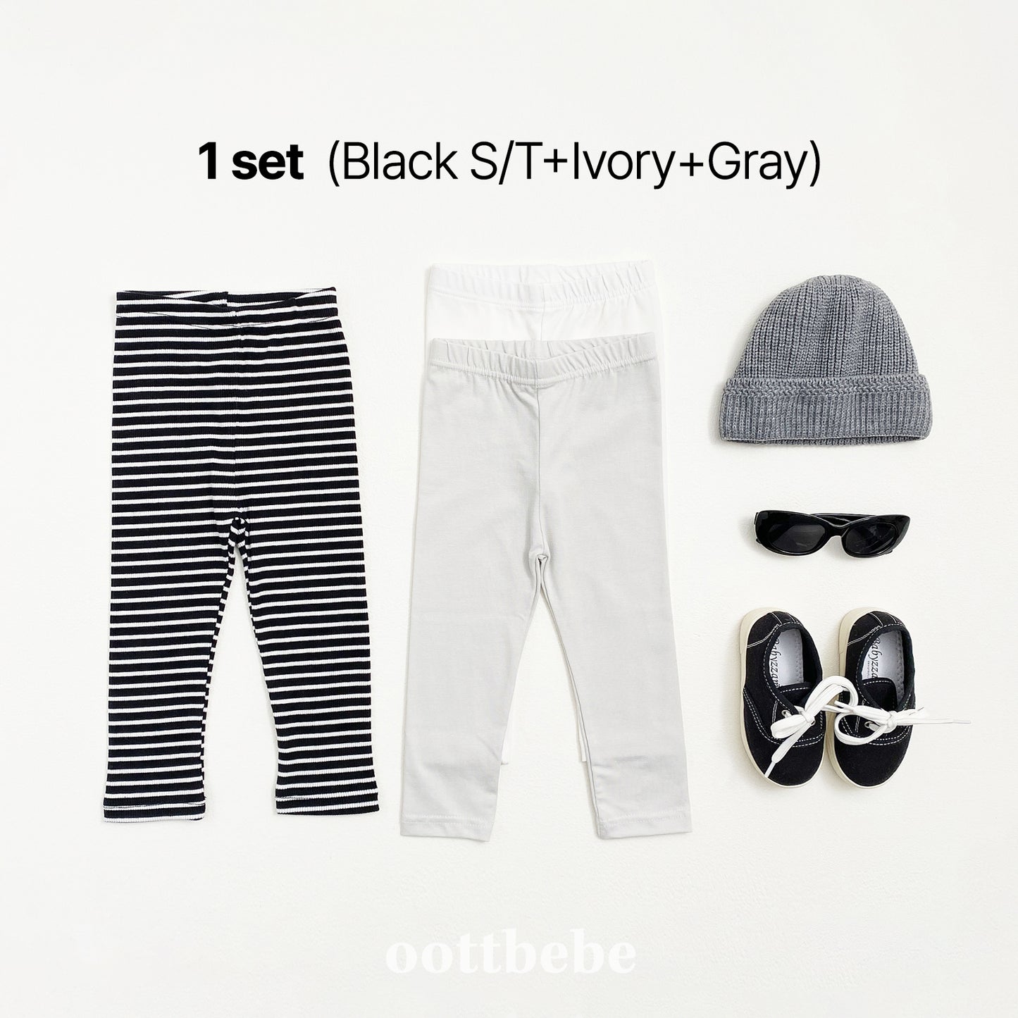 (Pre-order) OOTTBEBE - Simple Leggings 3-Piece Set 심플레깅스 1+1+1(3종세트) (2 Colors)