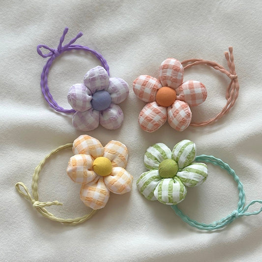 (Chenny Bong Bong) Kids’ Handmade Gingham Blossom Hair Tie (4 Colors)