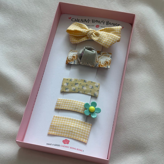 (Chenny Bong Bong) Kids’ Yellow Gingham Hair Clips 4-piece Set