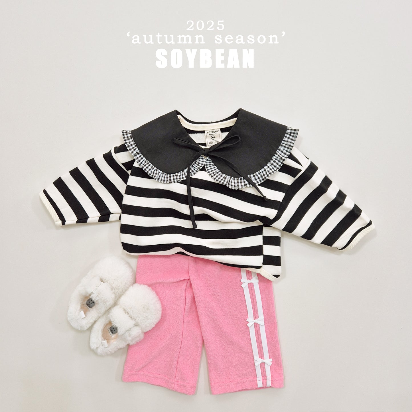 (Pre-order) Soybean Kids - Ribbon Terry Line Pants 리본테리라인팬츠 (2 Colors)