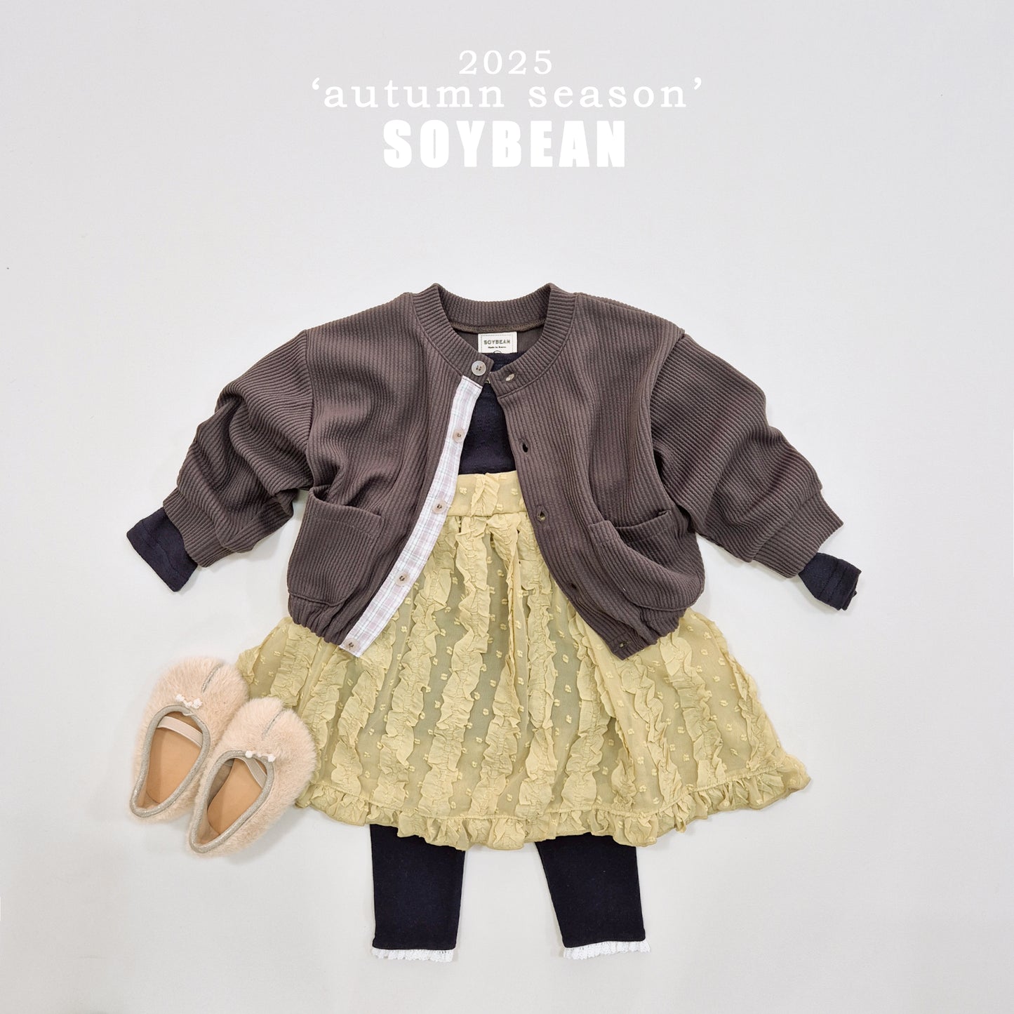 (Pre-order) Soybean Kids - Check Accent Ribbed Cardigan 체크단작가디건 (2 Colors)