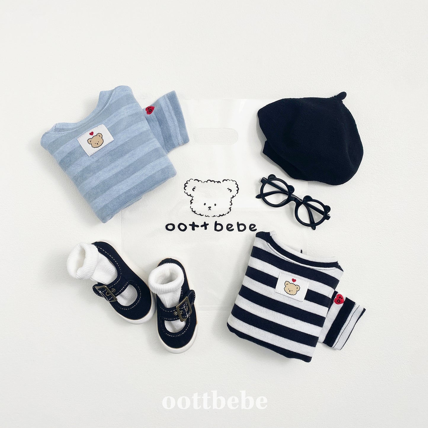 (Pre-order) OOTTBEBE - Mix Stripe Knit Suit 믹스단가라슈트 (2 Colors)