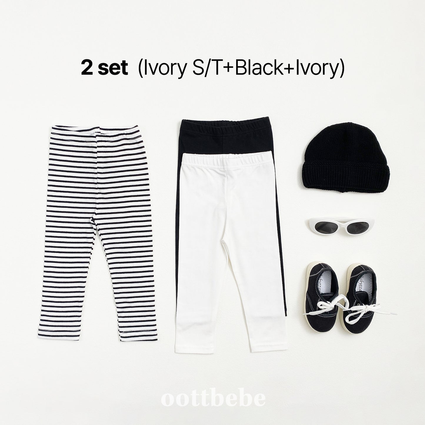 (Pre-order) OOTTBEBE - Simple Leggings 3-Piece Set 심플레깅스 1+1+1(3종세트) (2 Colors)