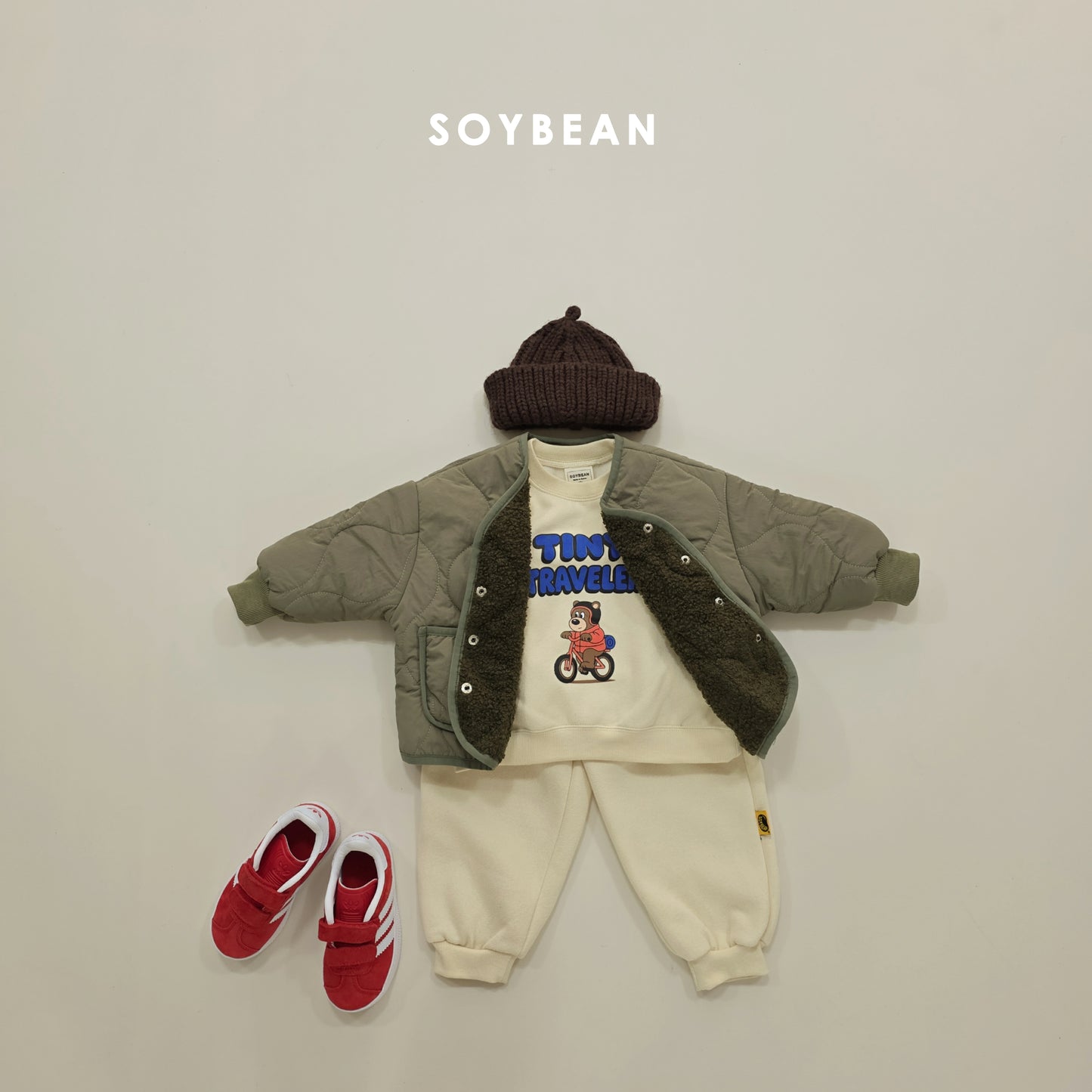 (Pre-order) Soybean Kids Winter - Little Traveler Fleece-Lined Top & Bottom Set 양기모꼬마여행자상하 (3 Colors)