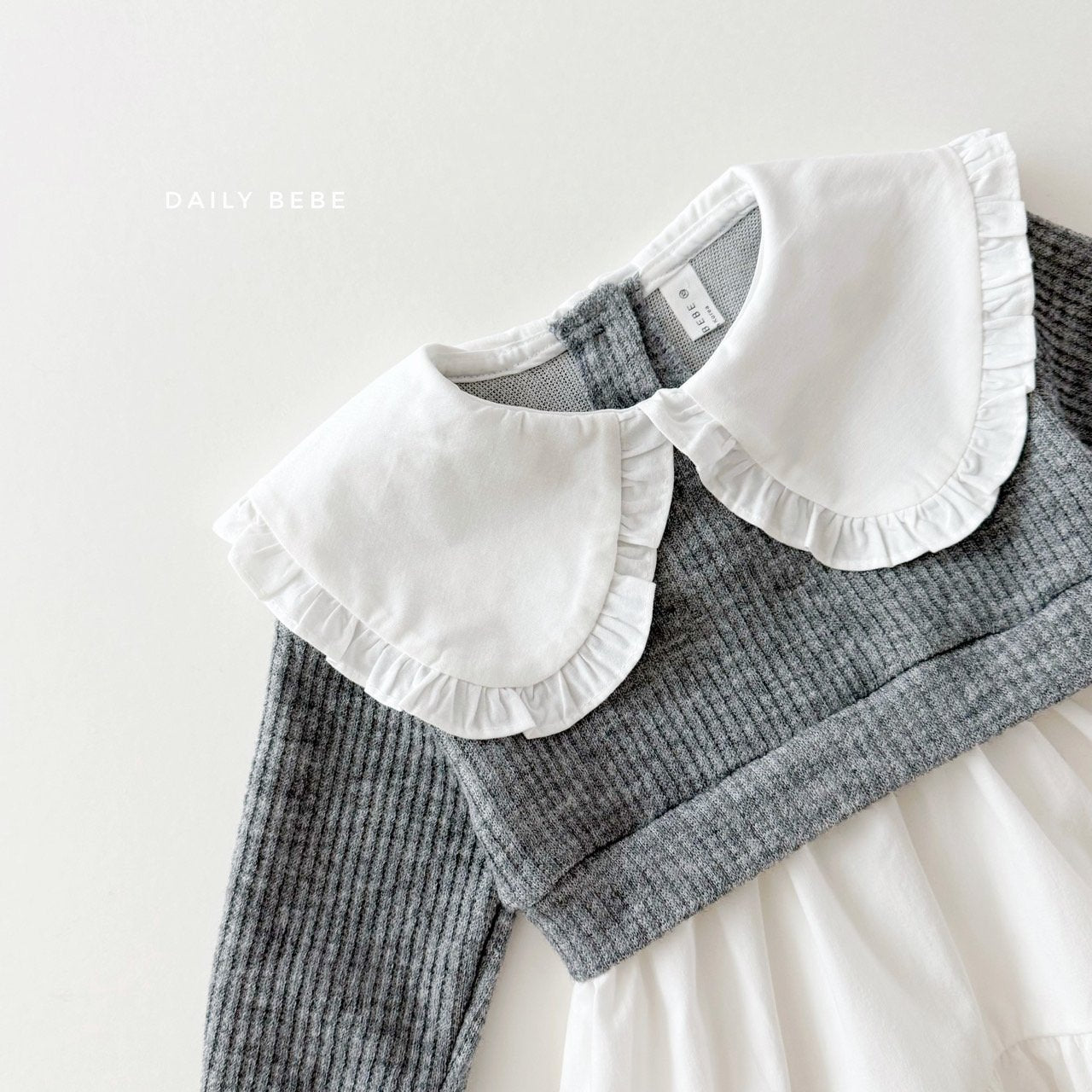 (Pre-order) Daily Bebe - Kids' Knit Collar Layered Dress 니트 배색 원피스 (2 Colors)