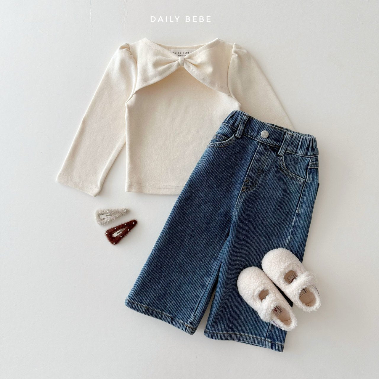 (Pre-order) Daily Bebe Winter - Kids' Ribbon Shoulder Top 리본 숄더티 (3 Colors)